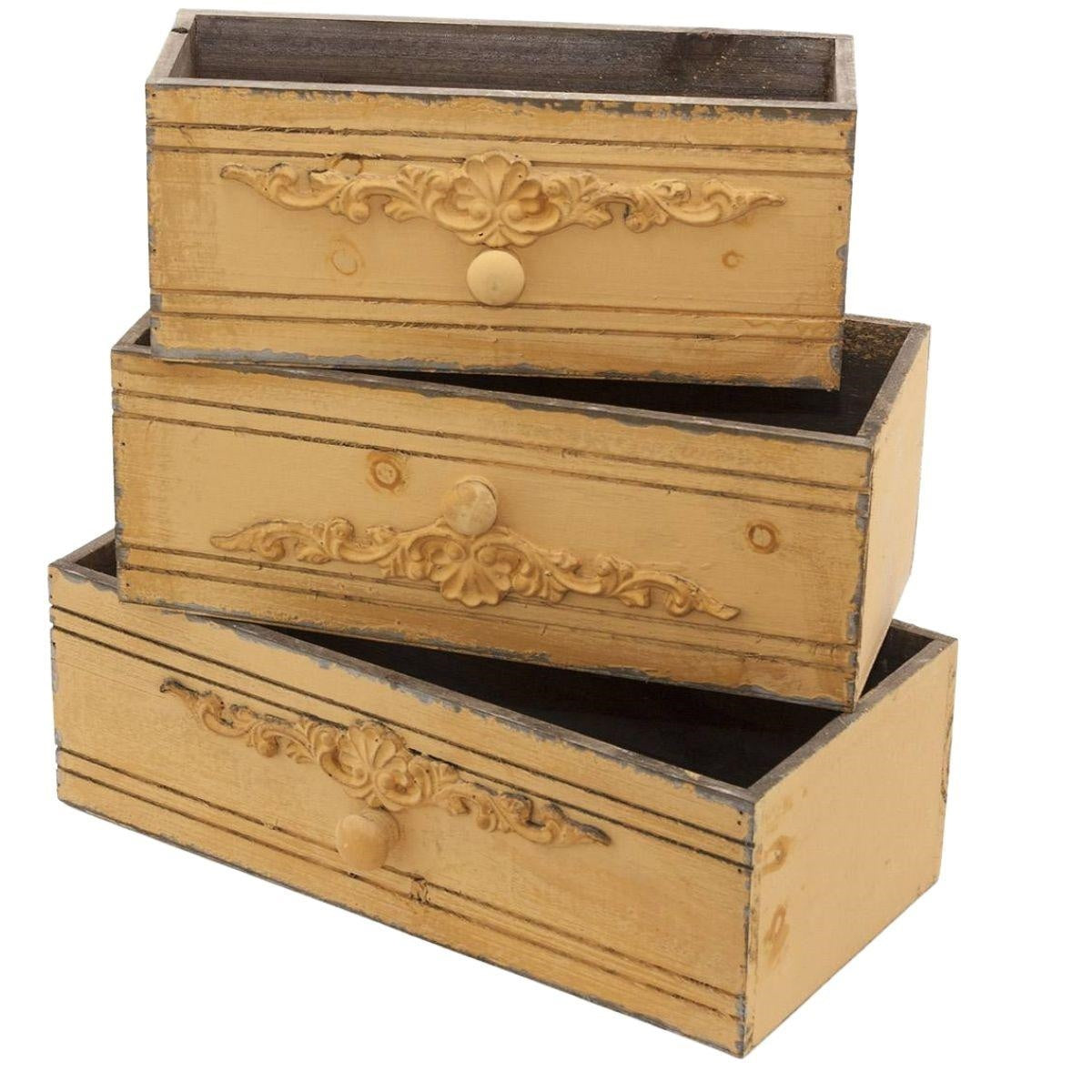 Cassetta in abete gialla 38x18H12,8 in set di 3