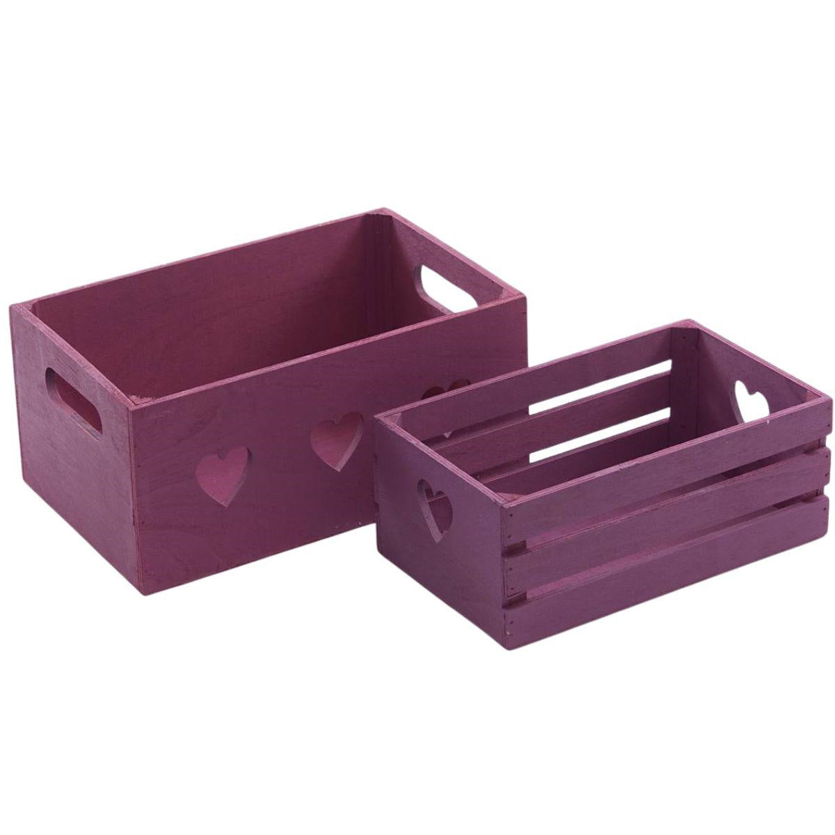 Cassetta viola in abete 29x18H13 in set di 2