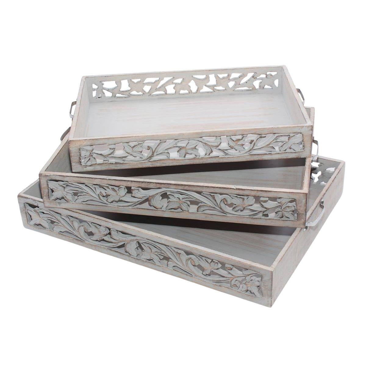 Vassoio in mango intagliato 55X40H7 in set di 3