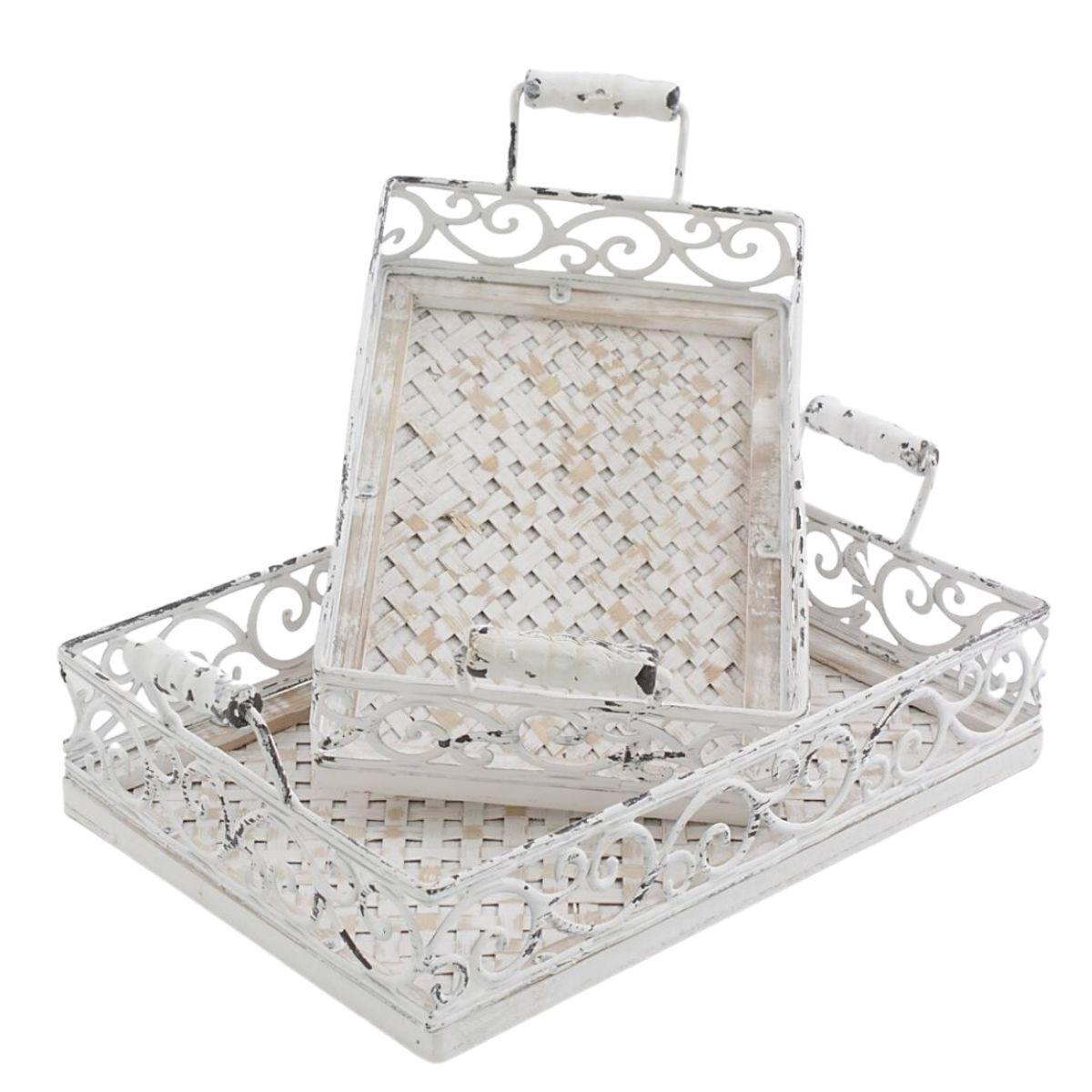 Vassoio in legno e metallo 34X24H7 in set di 2