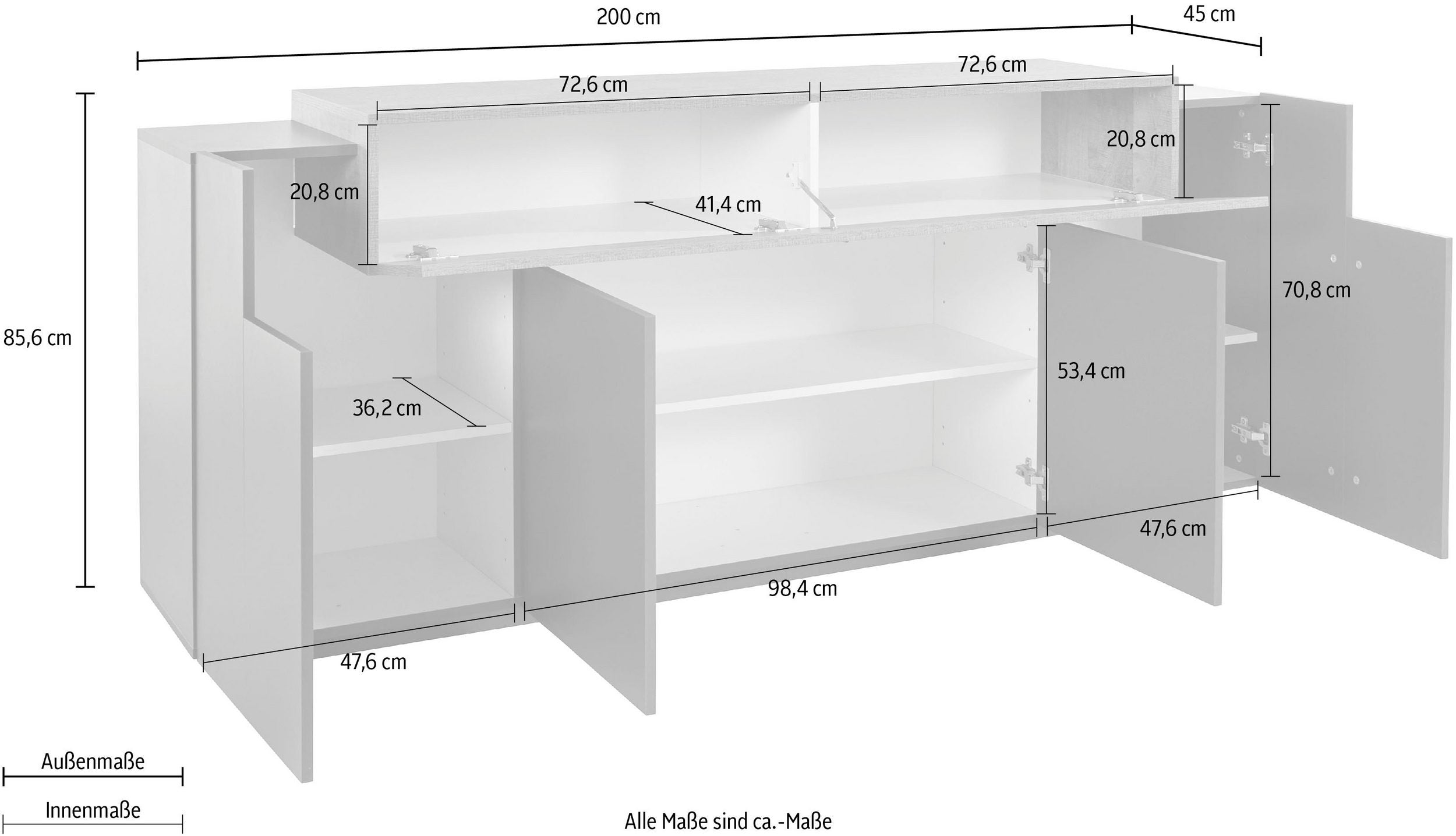 Credenza CORO 200 cm 4 ante battenti + 1 anta a ribalta - Milano 7 Arte e Design