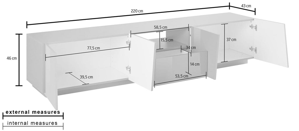 Porta tv VEGA 220 cm 4 ante battenti + 1 cassetto - Milano 7 Arte e Design