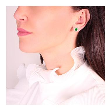 Orecchini Quadrati Zircone Verde Smeraldo contornato da Zirconi Bianchi in ARGENTO 925 Galvanica Rodio
