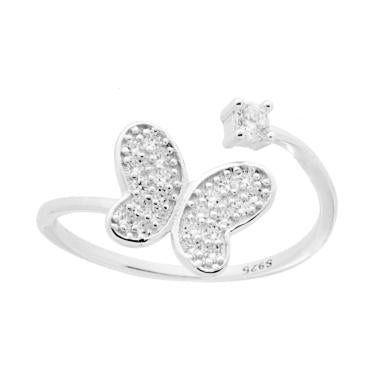 Anello Contrarie Farfalla e Punto Luce con Zirconi Bianchi in ARGENTO 925 Galvanica Rodio - Milano 7 Arte e Design