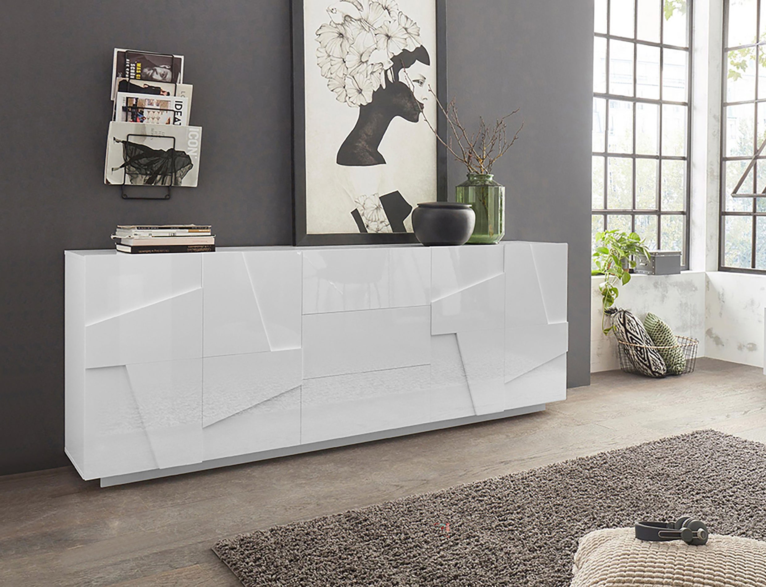 Credenza PING 220 cm 4 ante + 3 cassetti  laccata bianca - Milano 7 Arte e Design