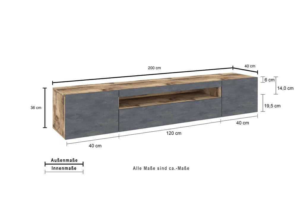 Porta tv DAIQUIRI 200 cm 2 ante battenti + 1 anta a ribalta - Milano 7 Arte e Design