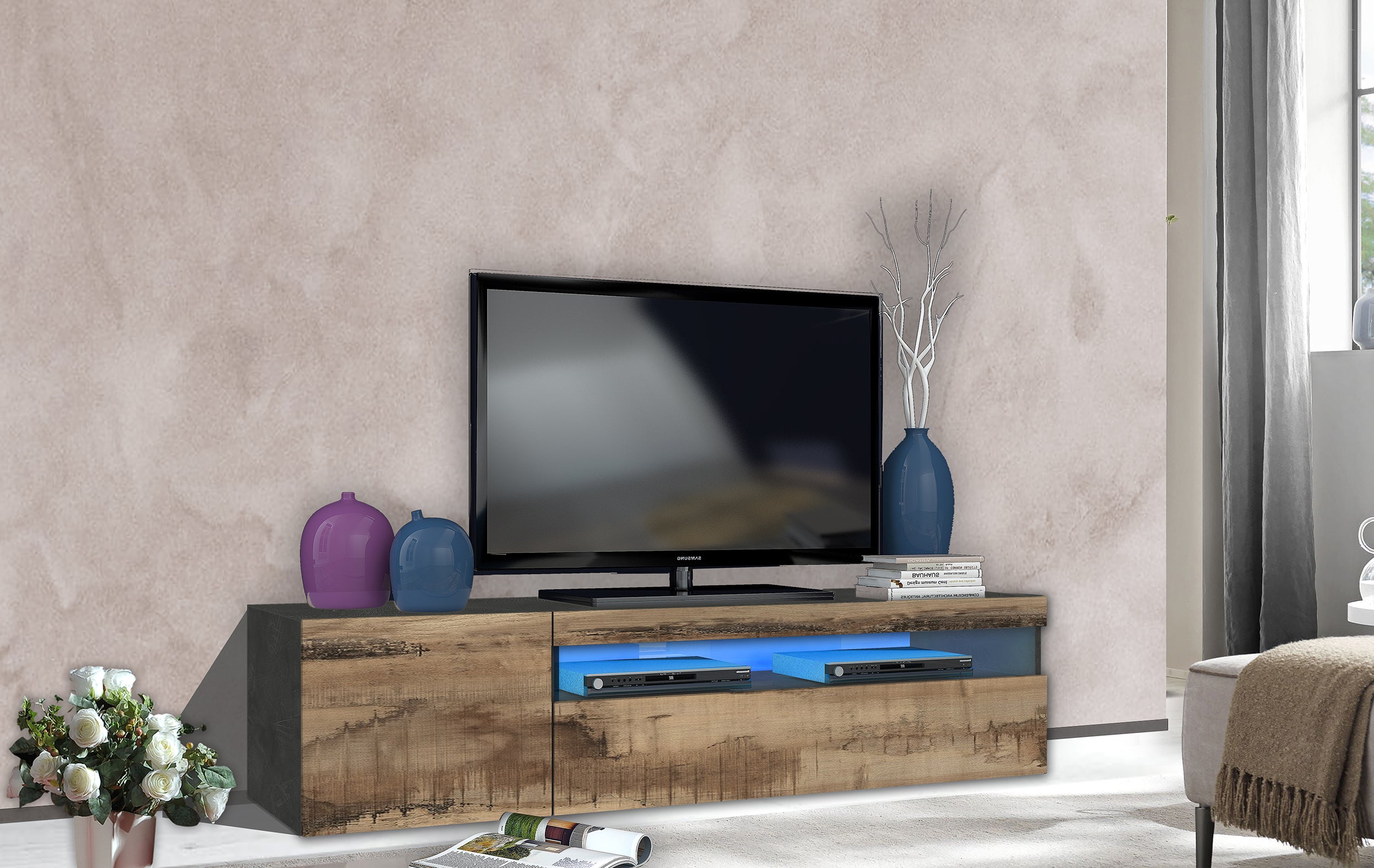Porta tv DAIQUIRI 155 cm 1 anta battente + 1 anta a ribalta - Milano 7 Arte e Design
