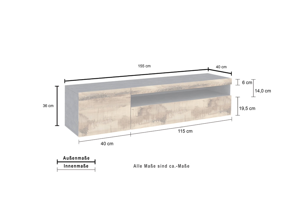 Porta tv DAIQUIRI 155 cm 1 anta battente + 1 anta a ribalta - Milano 7 Arte e Design