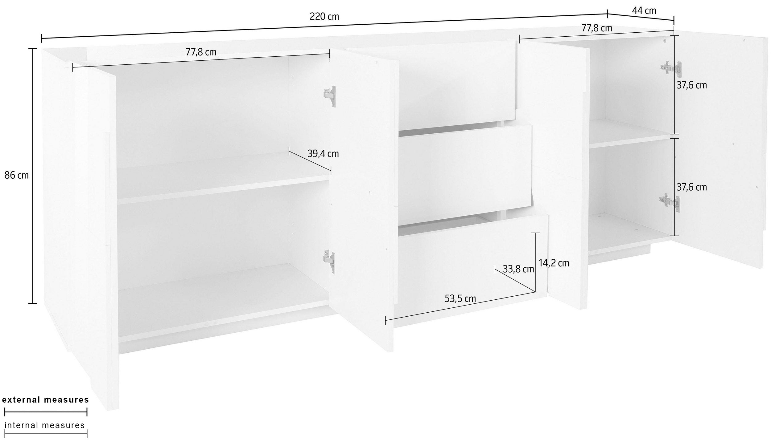 Credenza PING 220 cm 4 ante + 3 cassetti - Milano 7 Arte e Design