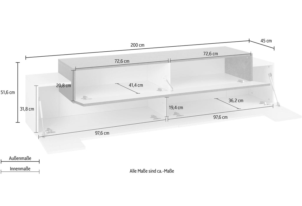Porta tv CORO 200 cm 3 ante a ribalta