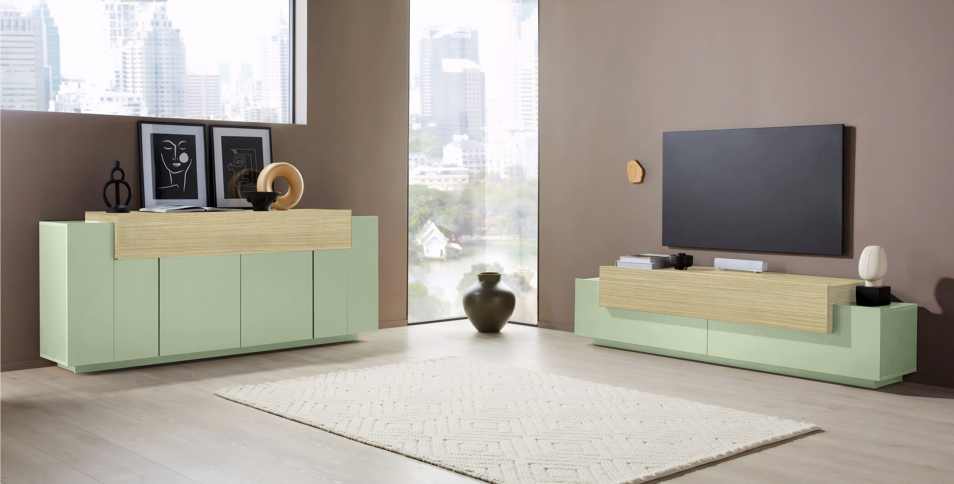 Porta tv CORO 200 cm 3 ante a ribalta