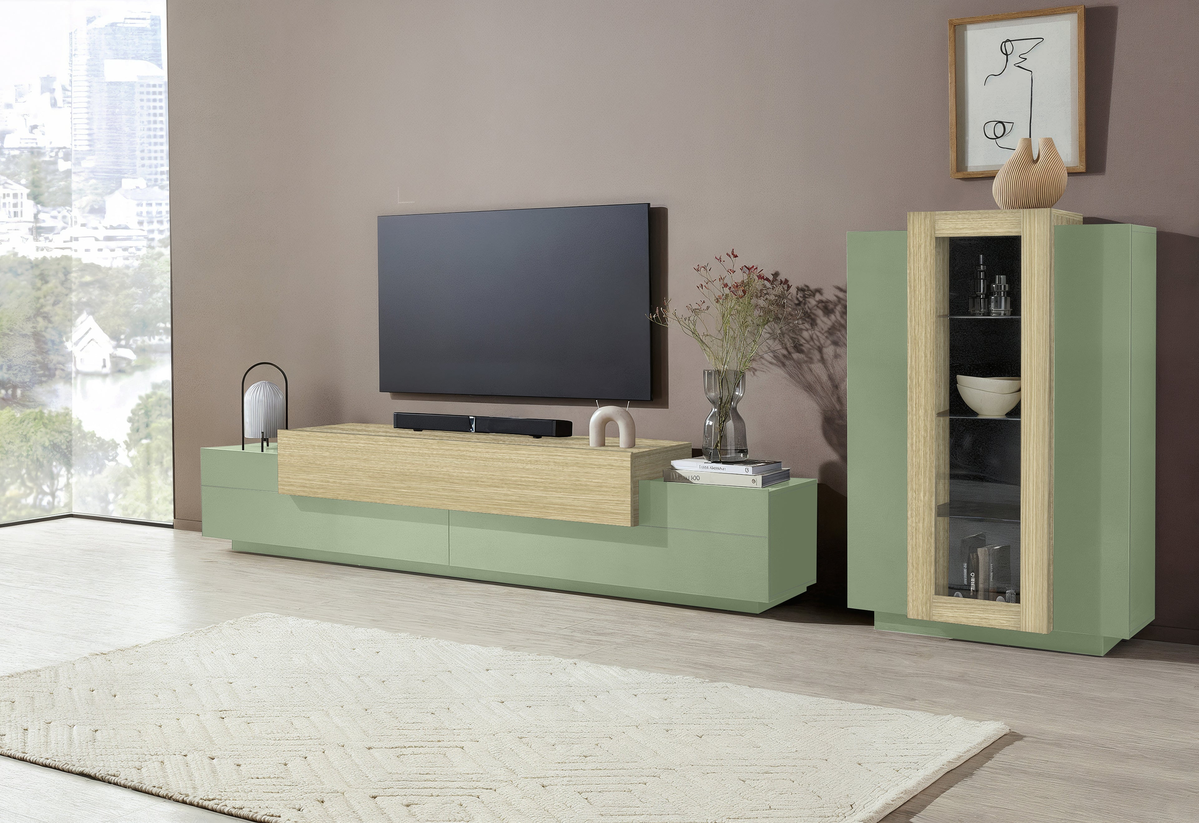 Porta tv CORO 200 cm 3 ante a ribalta