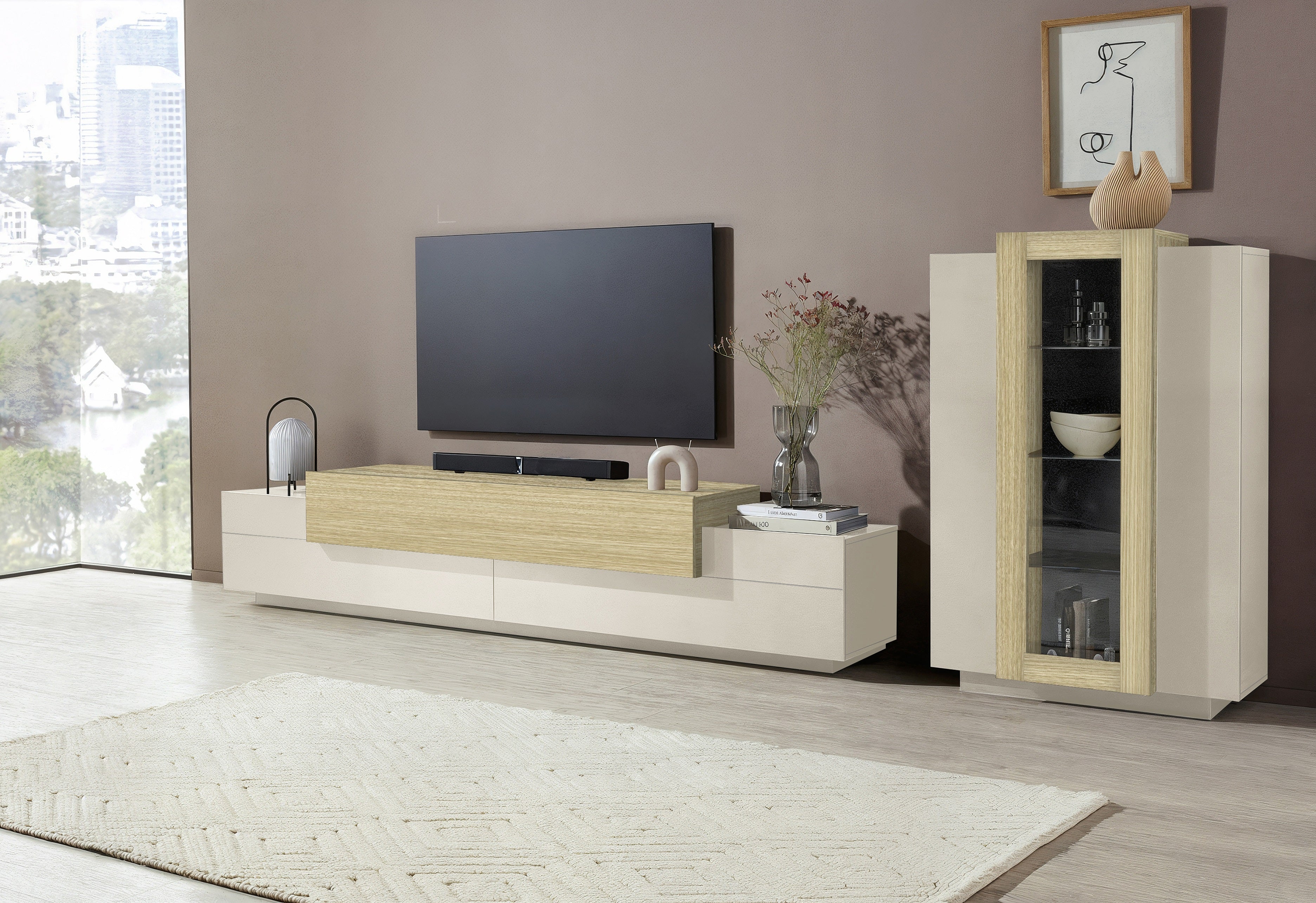 Porta tv CORO 200 cm 3 ante a ribalta