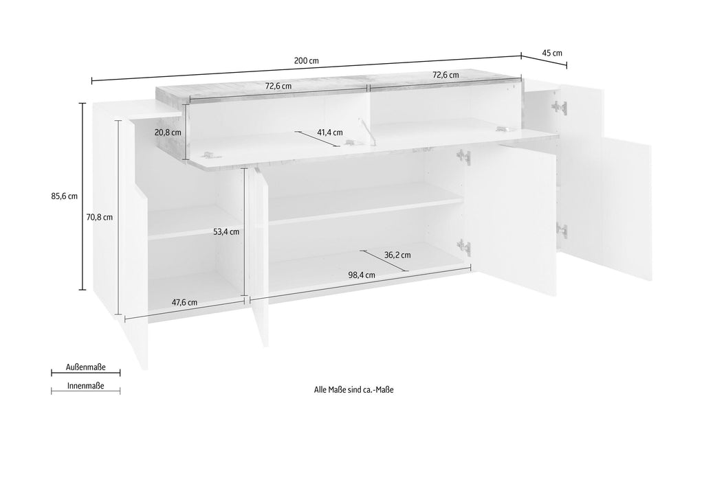 Credenza CORO 200 cm 4 ante battenti + 1 anta a ribalta