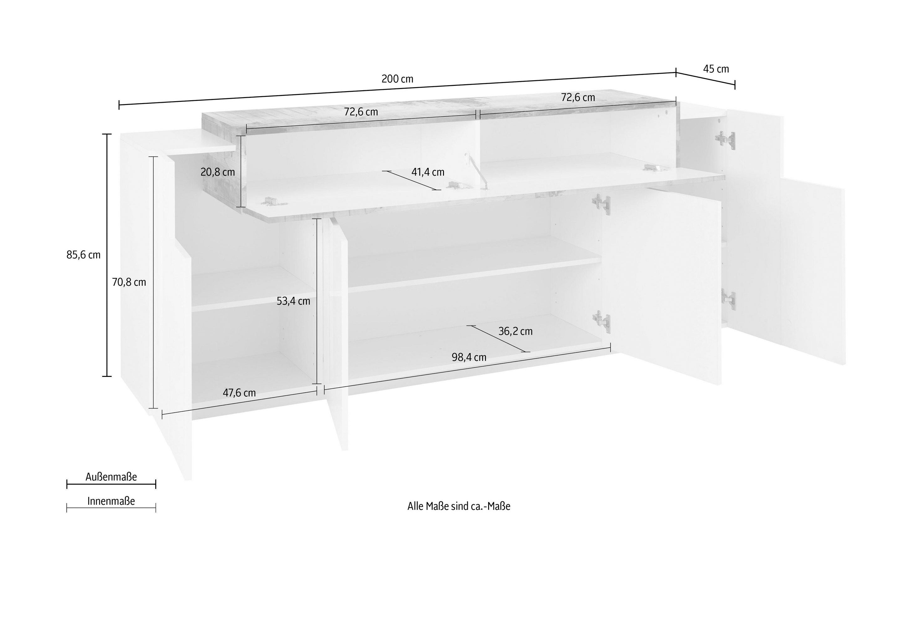 Credenza CORO 200 cm 4 ante battenti + 1 anta a ribalta
