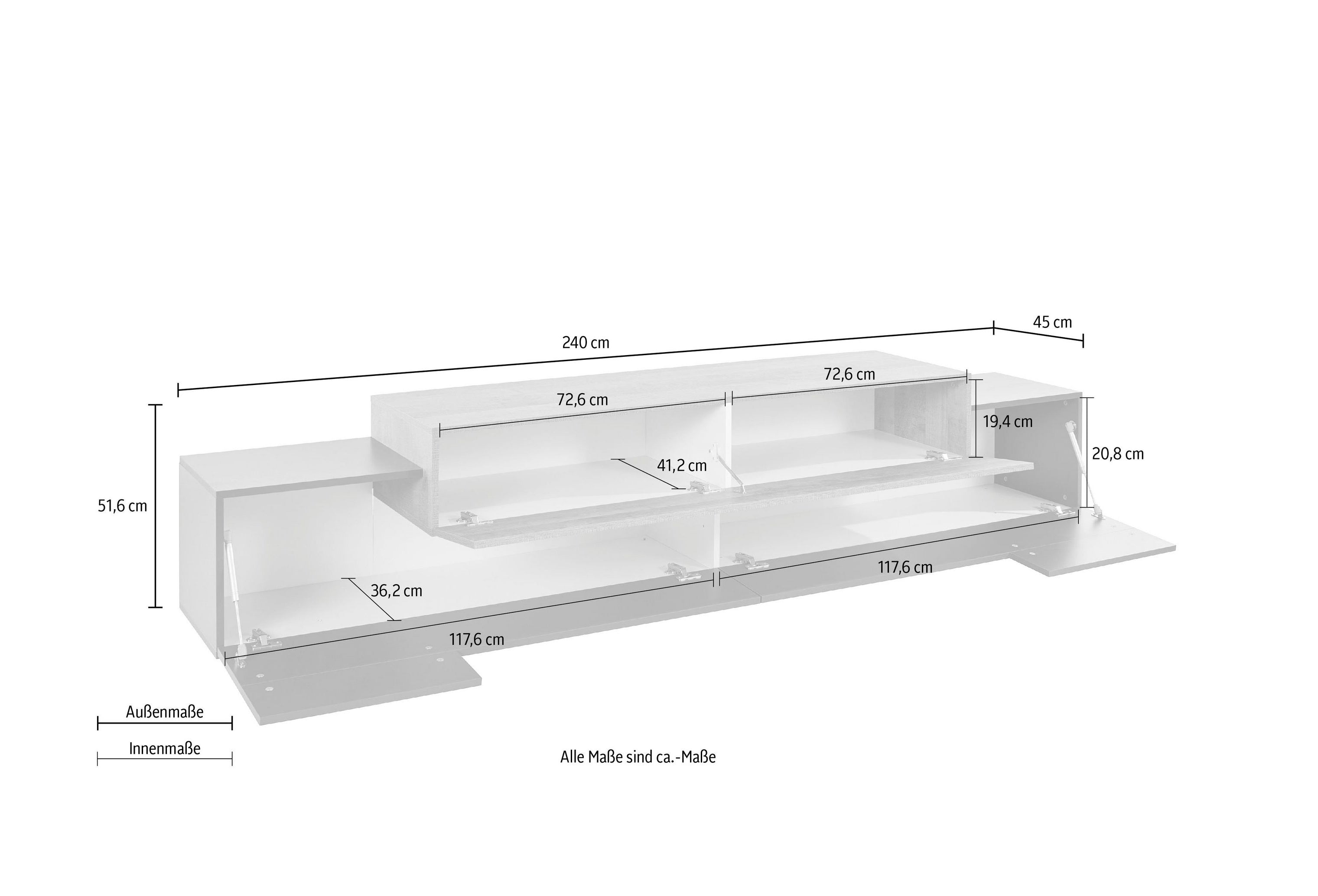 Porta tv CORO 240 cm 3 ante a ribalta
