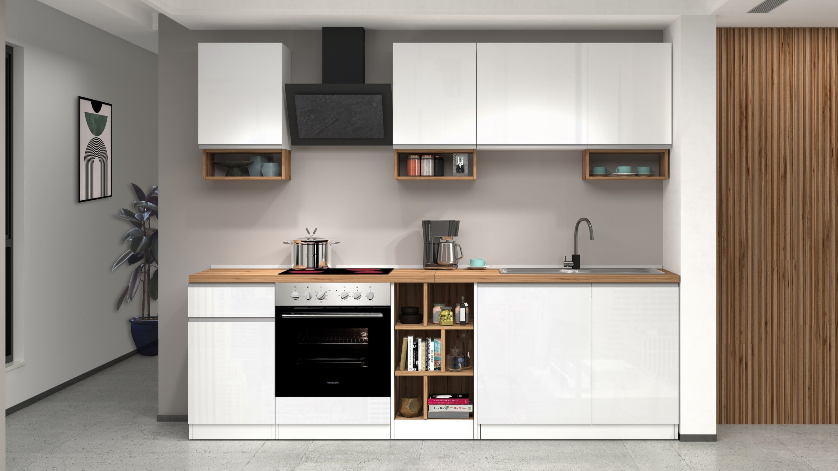 Cucina lineare SOLE da 256 cm, composizione 1 - Milano 7 Arte e Design