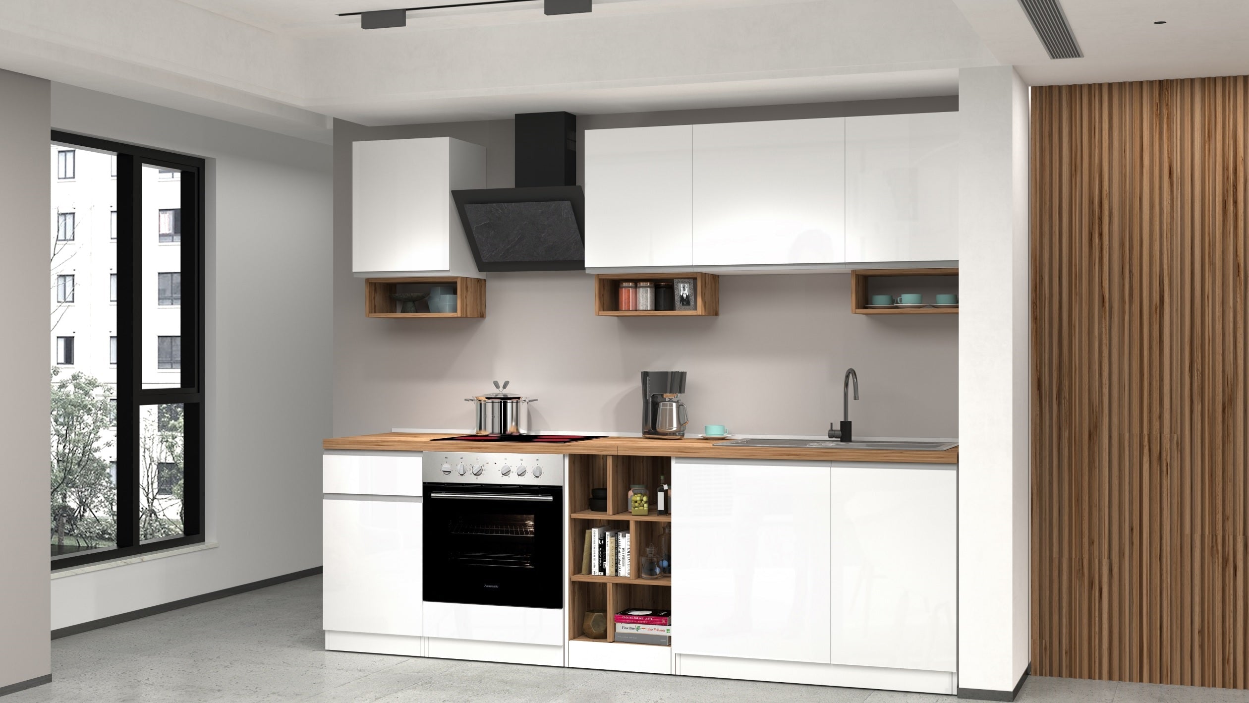 Cucina lineare SOLE da 256 cm, composizione 1 - Milano 7 Arte e Design