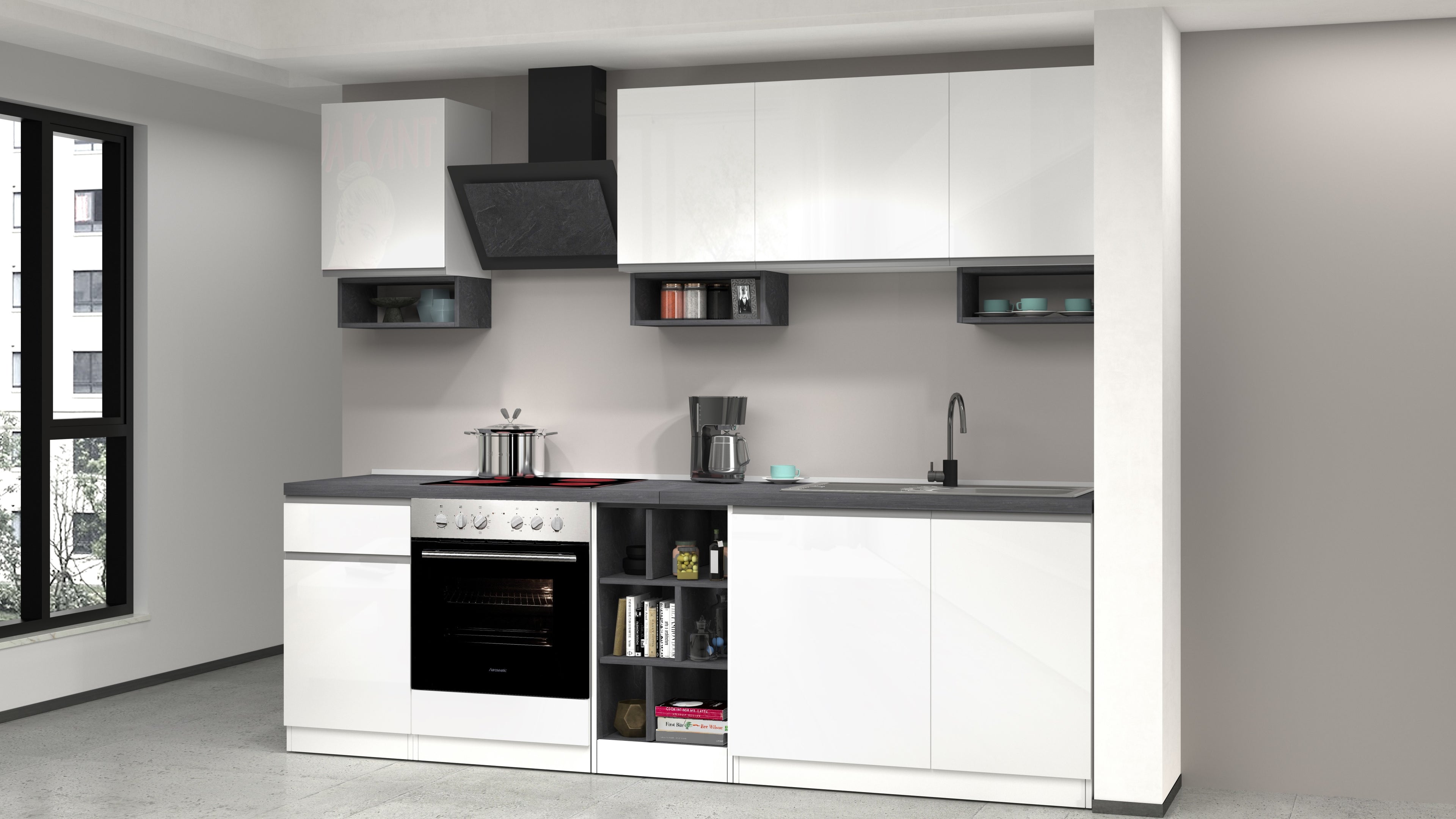 Cucina lineare SOLE da 256 cm, composizione 1 - Milano 7 Arte e Design