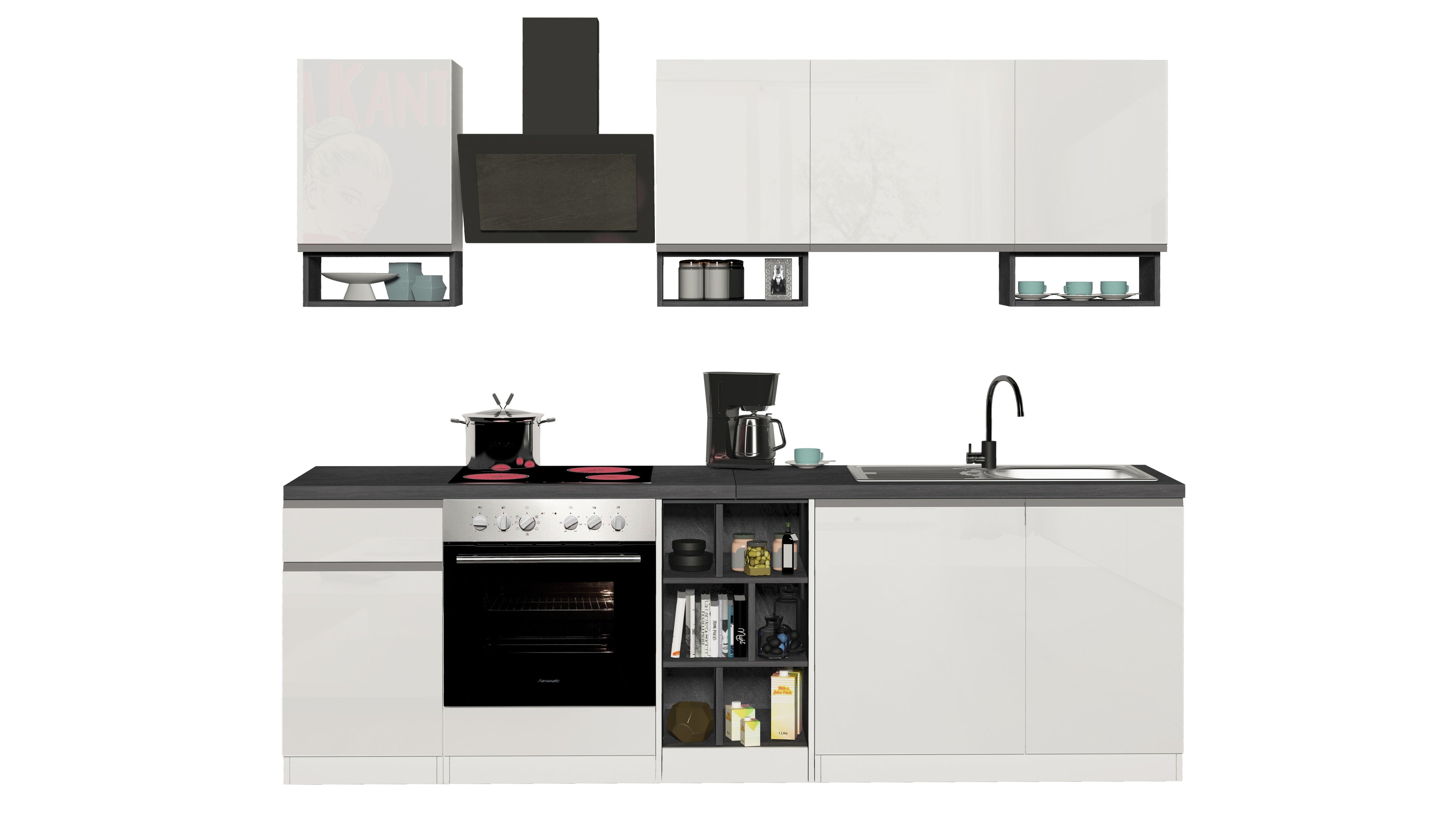 Cucina lineare SOLE da 256 cm, composizione 1 - Milano 7 Arte e Design