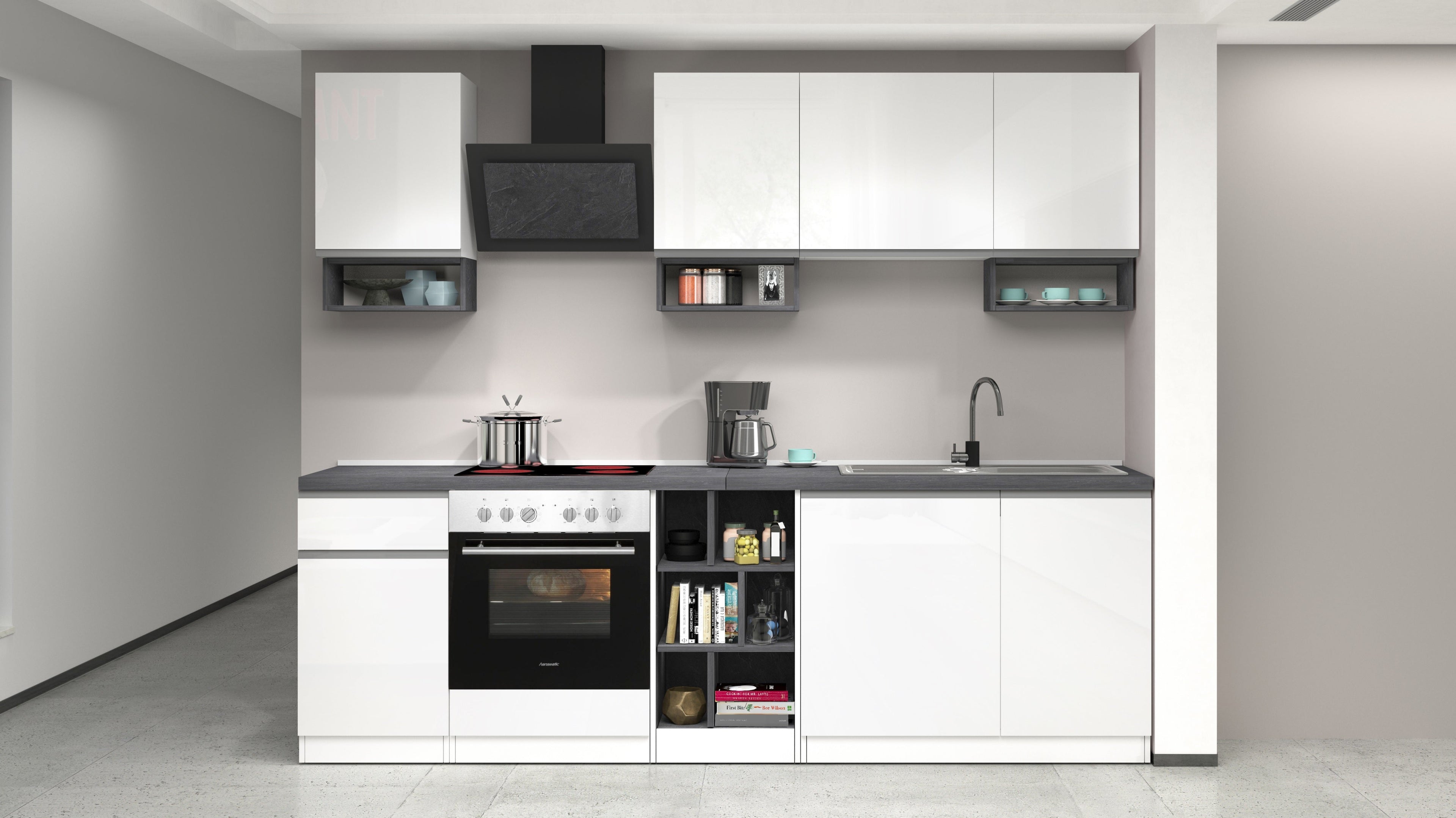 Cucina lineare SOLE da 256 cm, composizione 1 - Milano 7 Arte e Design