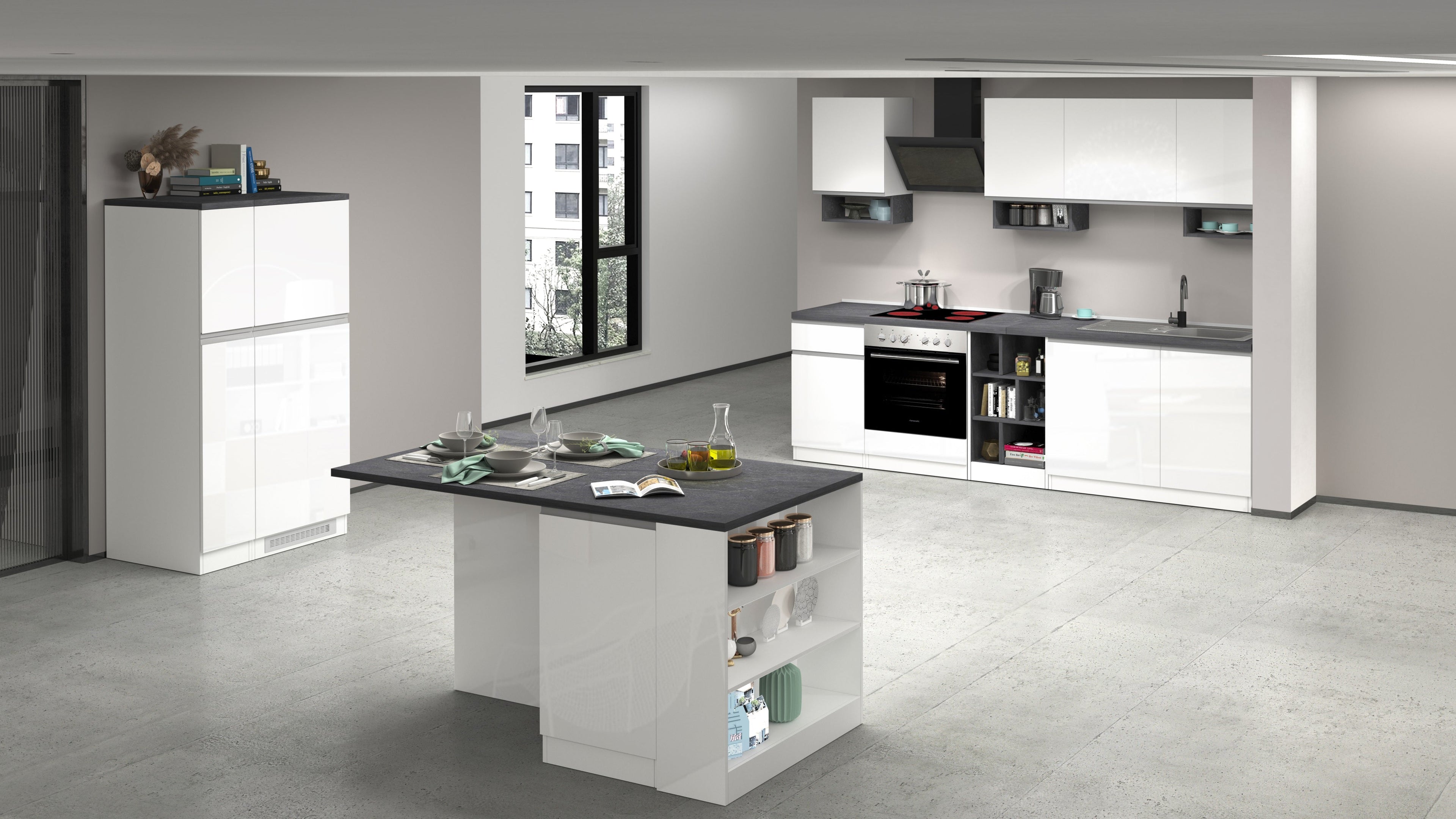 Cucina lineare SOLE da 256 cm, composizione 1 - Milano 7 Arte e Design