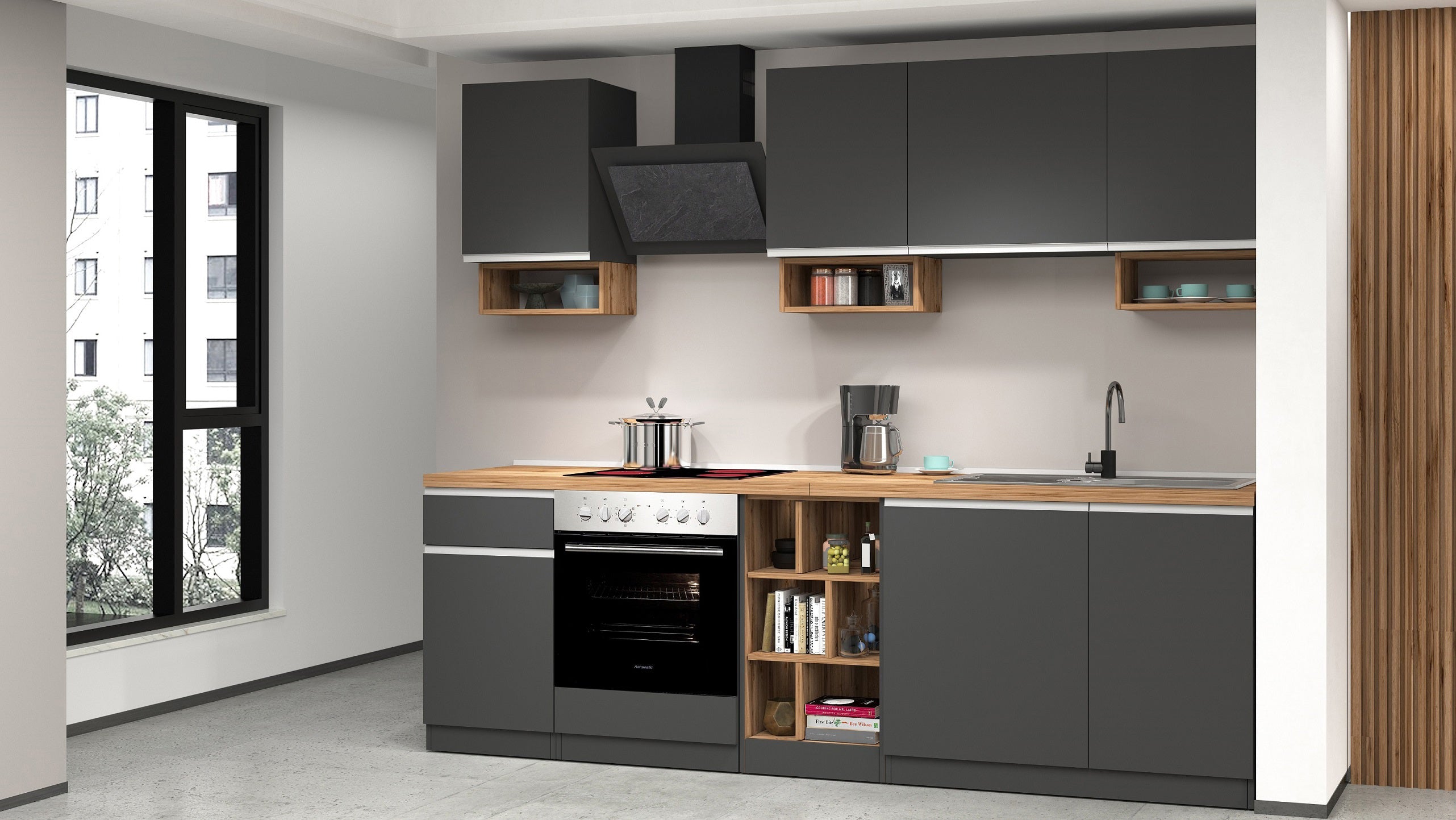 Cucina lineare SOLE da 256 cm, composizione 1 - Milano 7 Arte e Design