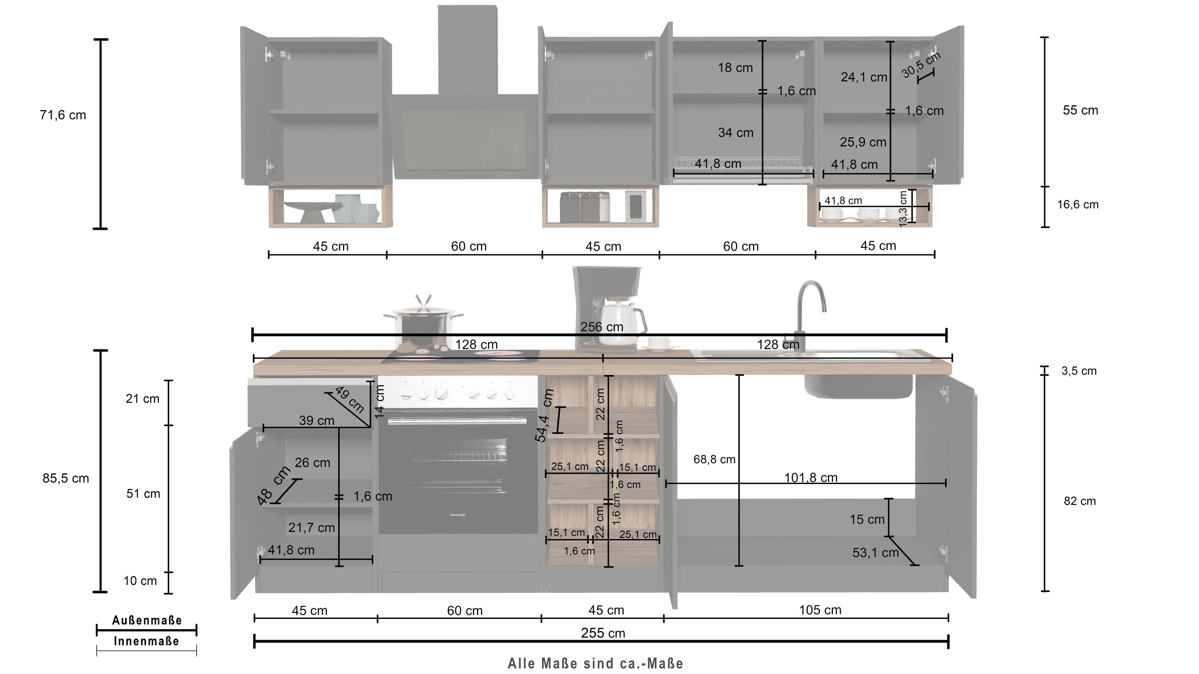 Cucina lineare SOLE da 256 cm, composizione 1 - Milano 7 Arte e Design
