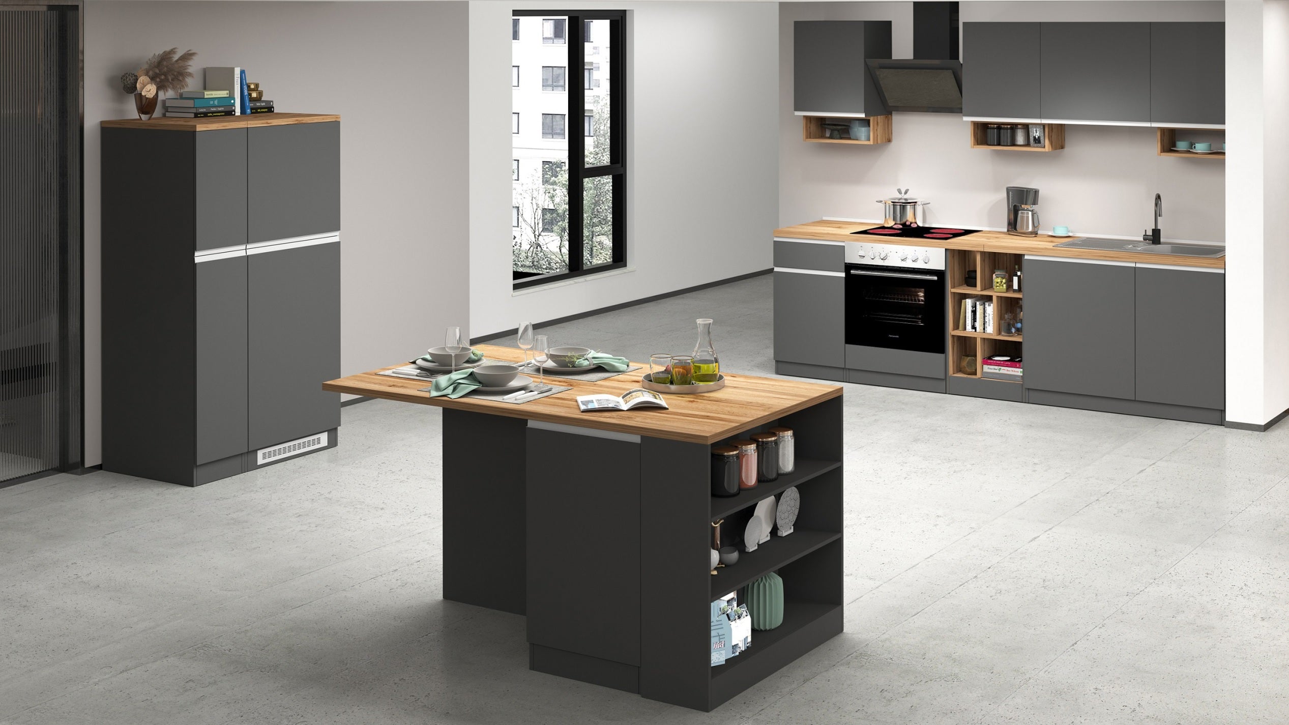 Cucina lineare SOLE da 256 cm, composizione 1 - Milano 7 Arte e Design