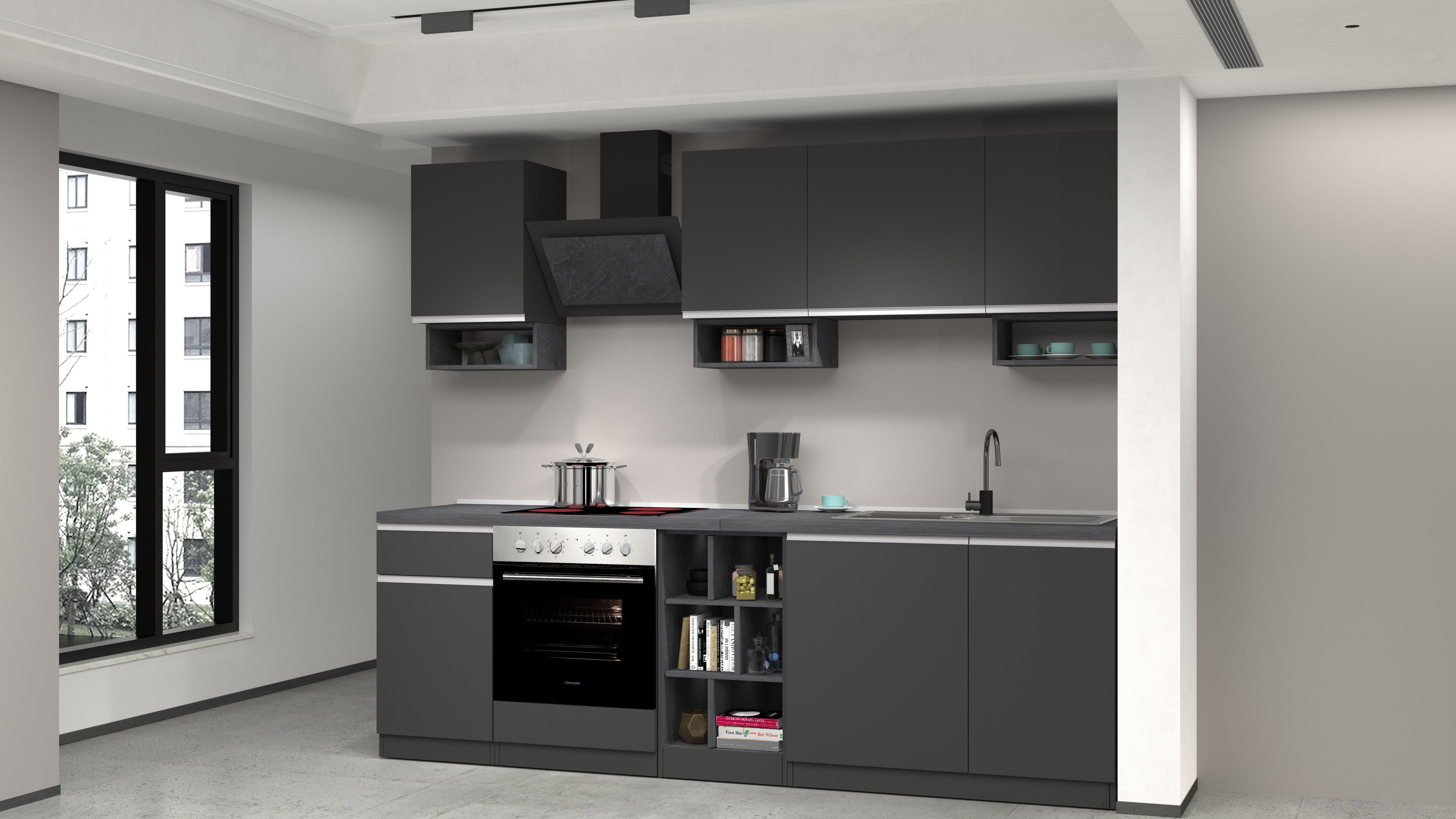 Cucina lineare SOLE da 256 cm, composizione 1 - Milano 7 Arte e Design