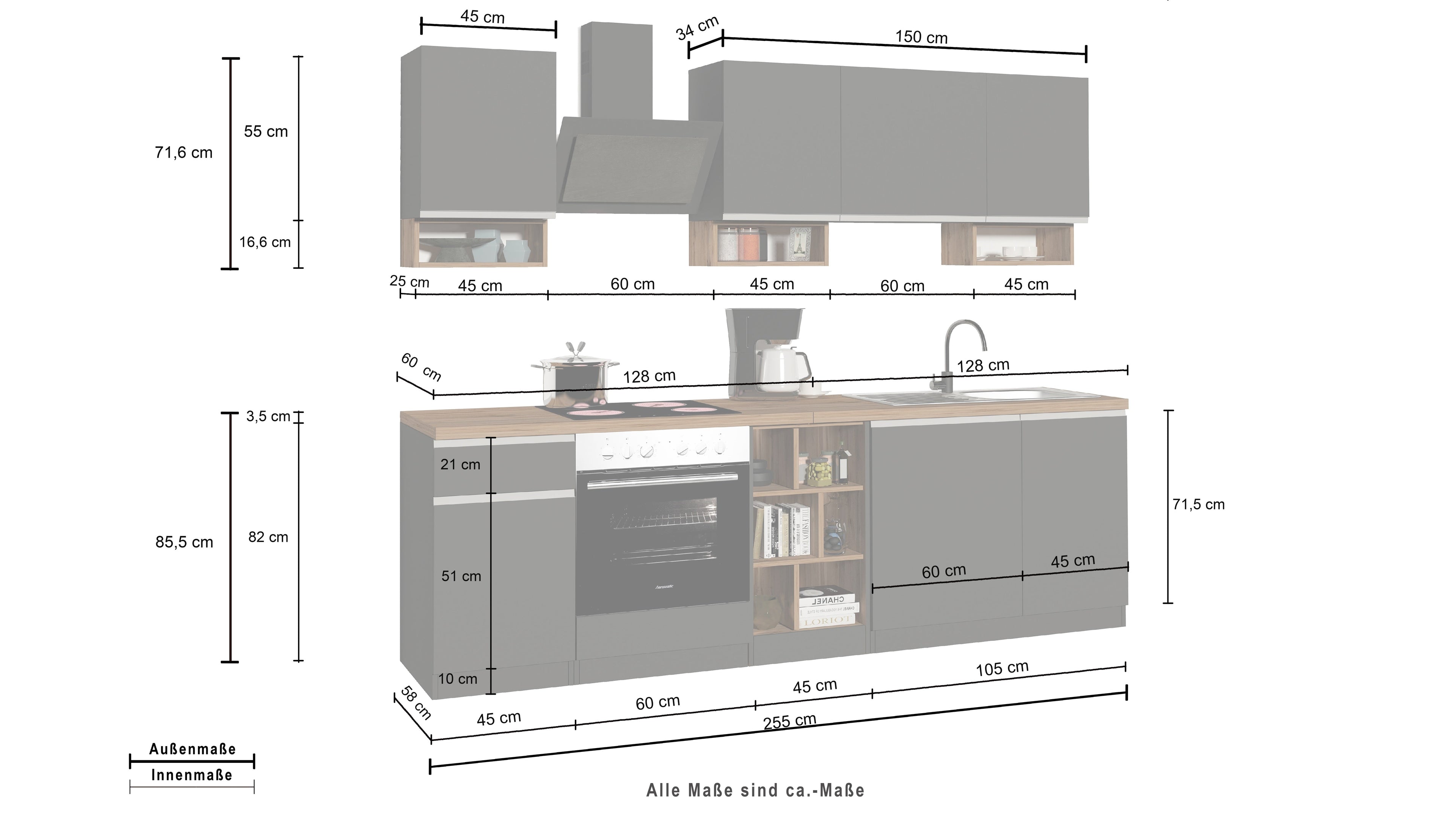 Cucina lineare SOLE da 256 cm, composizione 1 - Milano 7 Arte e Design