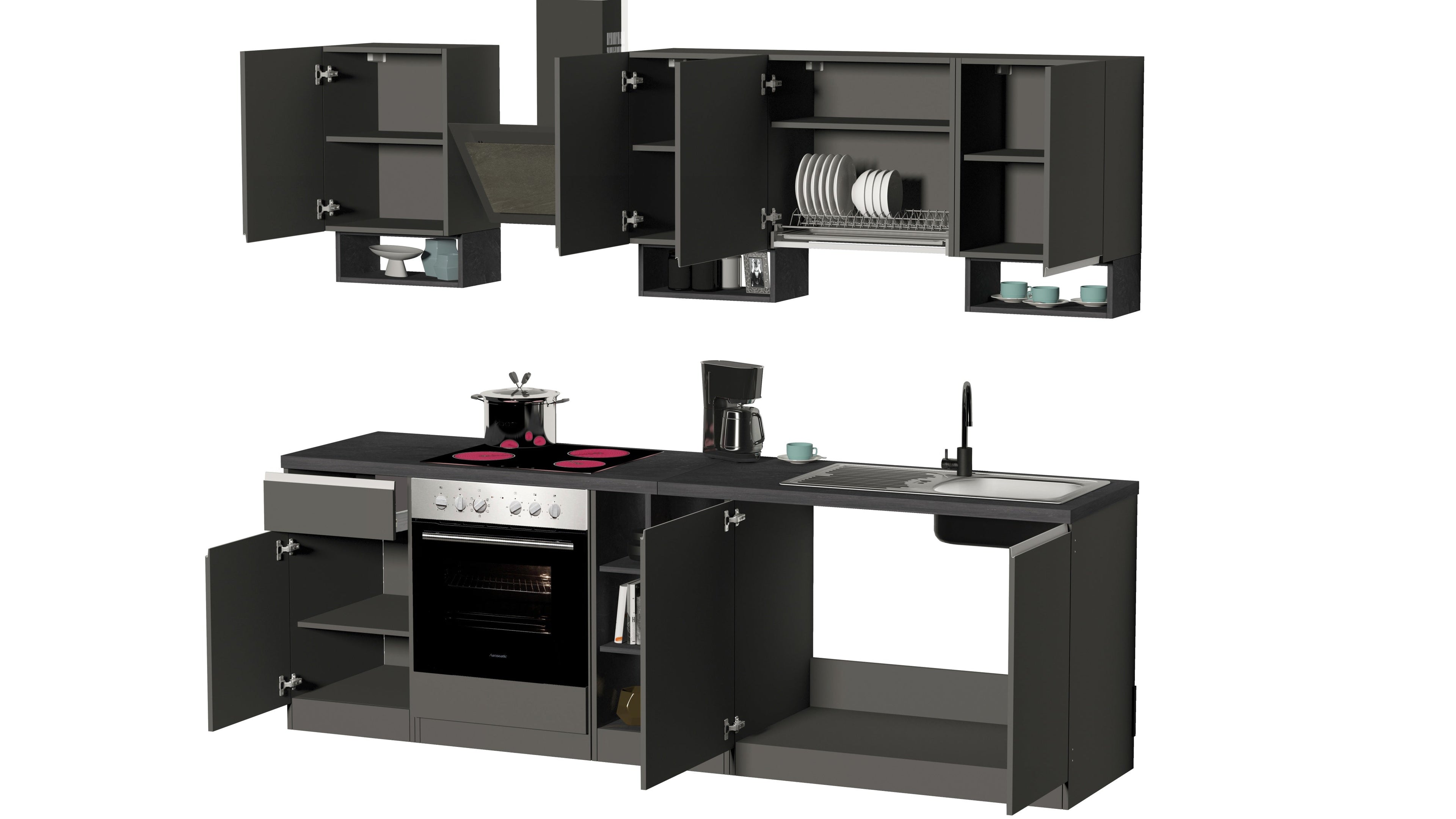 Cucina lineare SOLE da 256 cm, composizione 1 - Milano 7 Arte e Design