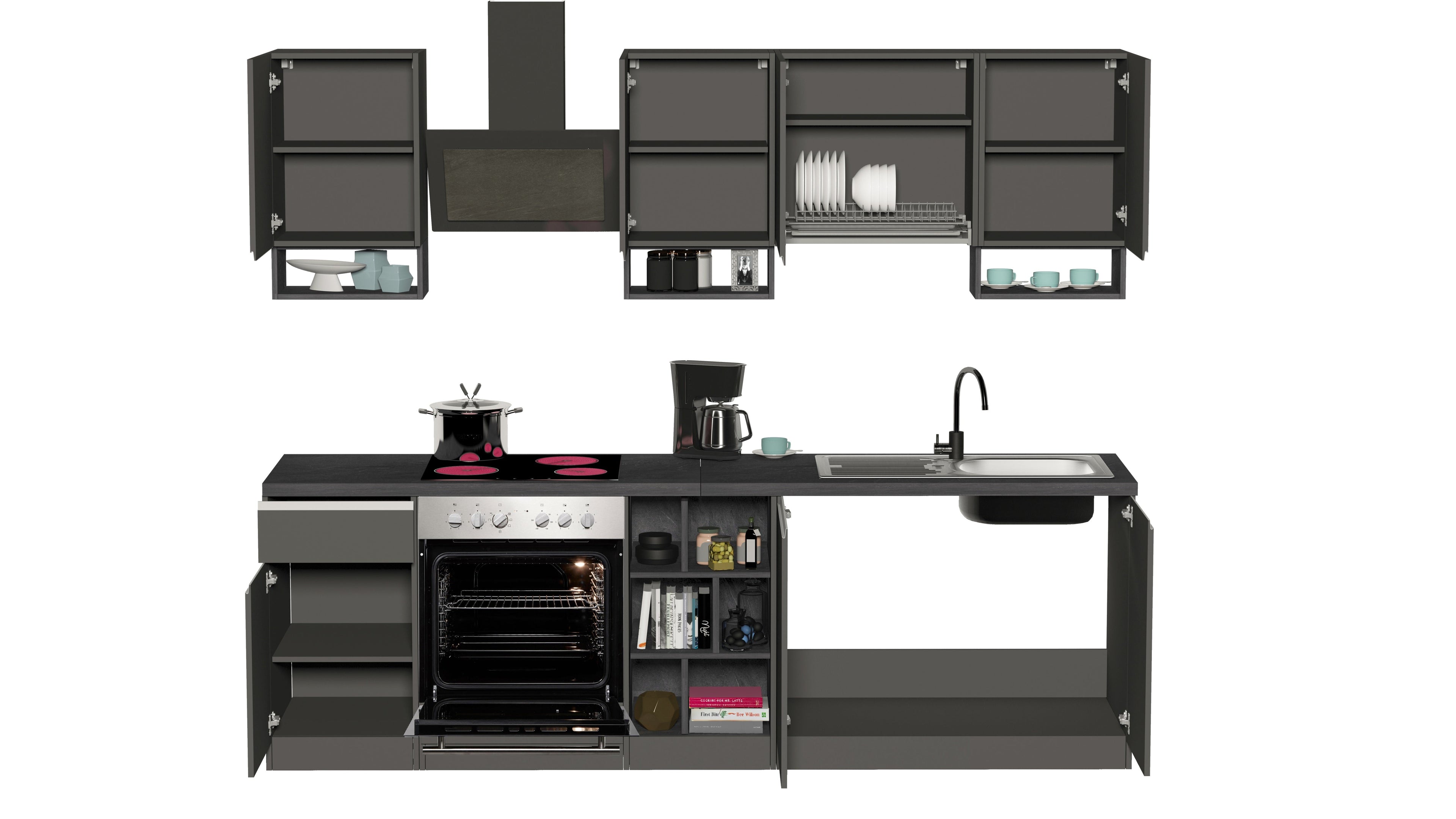 Cucina lineare SOLE da 256 cm, composizione 1 - Milano 7 Arte e Design