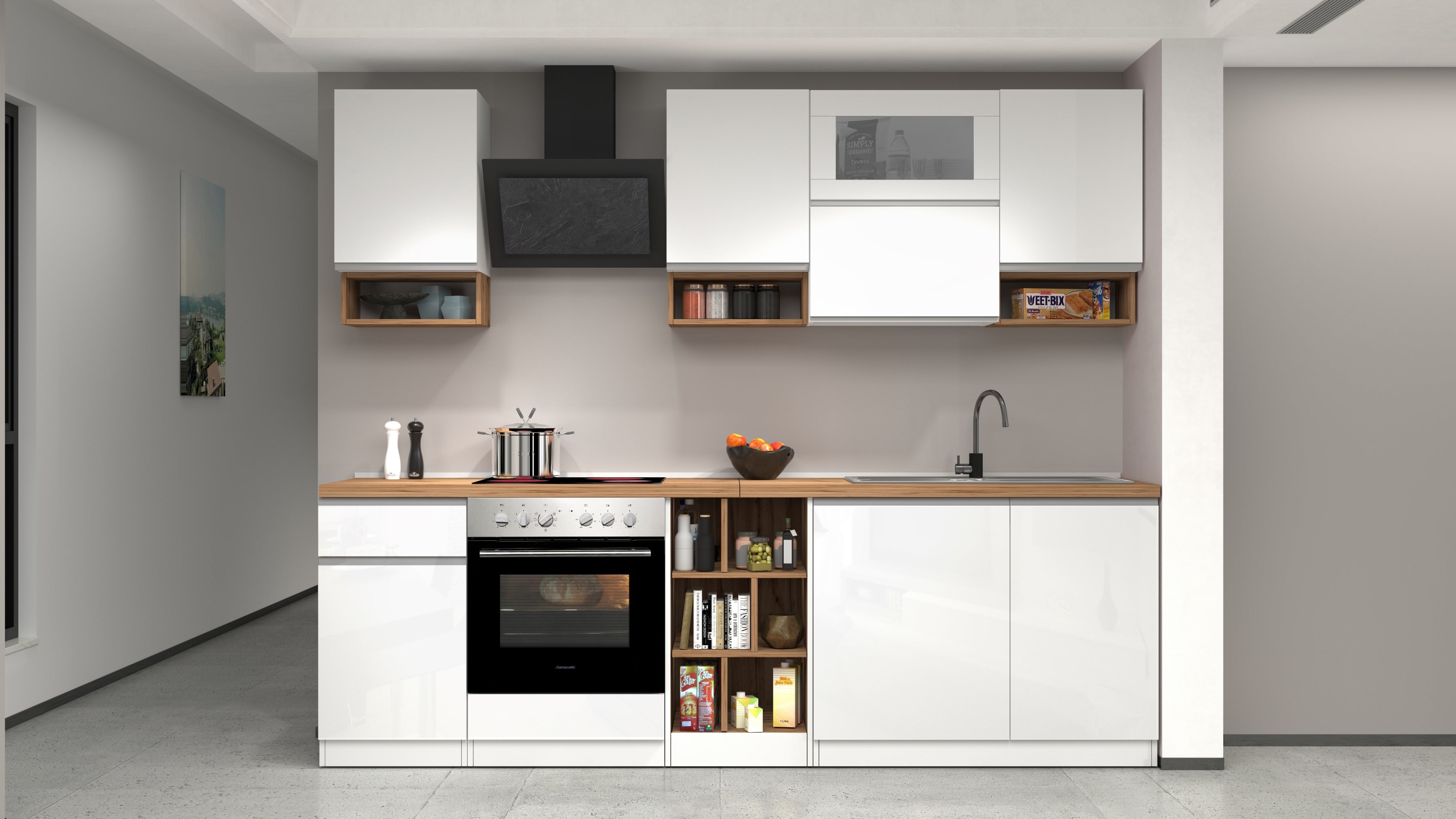 Cucina lineare SOLE 256 cm, composizione 2 - Milano 7 Arte e Design