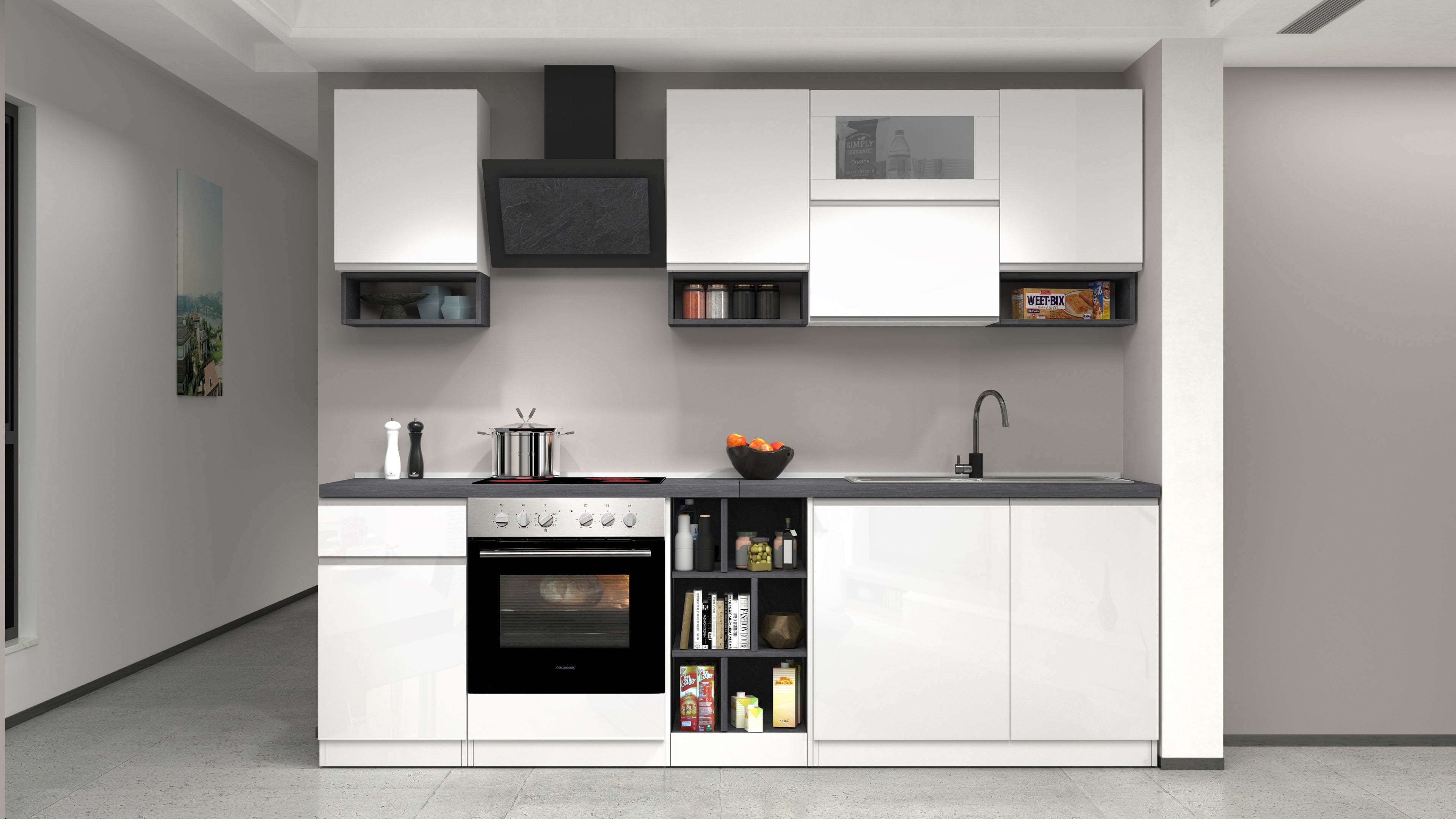 Cucina lineare SOLE 256 cm, composizione 2 - Milano 7 Arte e Design