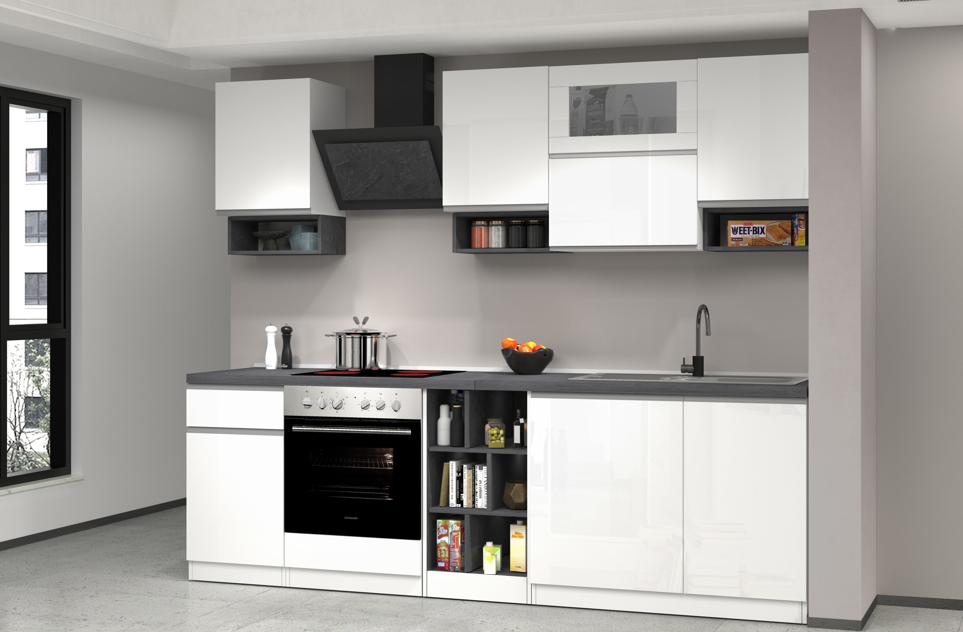 Cucina lineare SOLE 256 cm, composizione 2 - Milano 7 Arte e Design