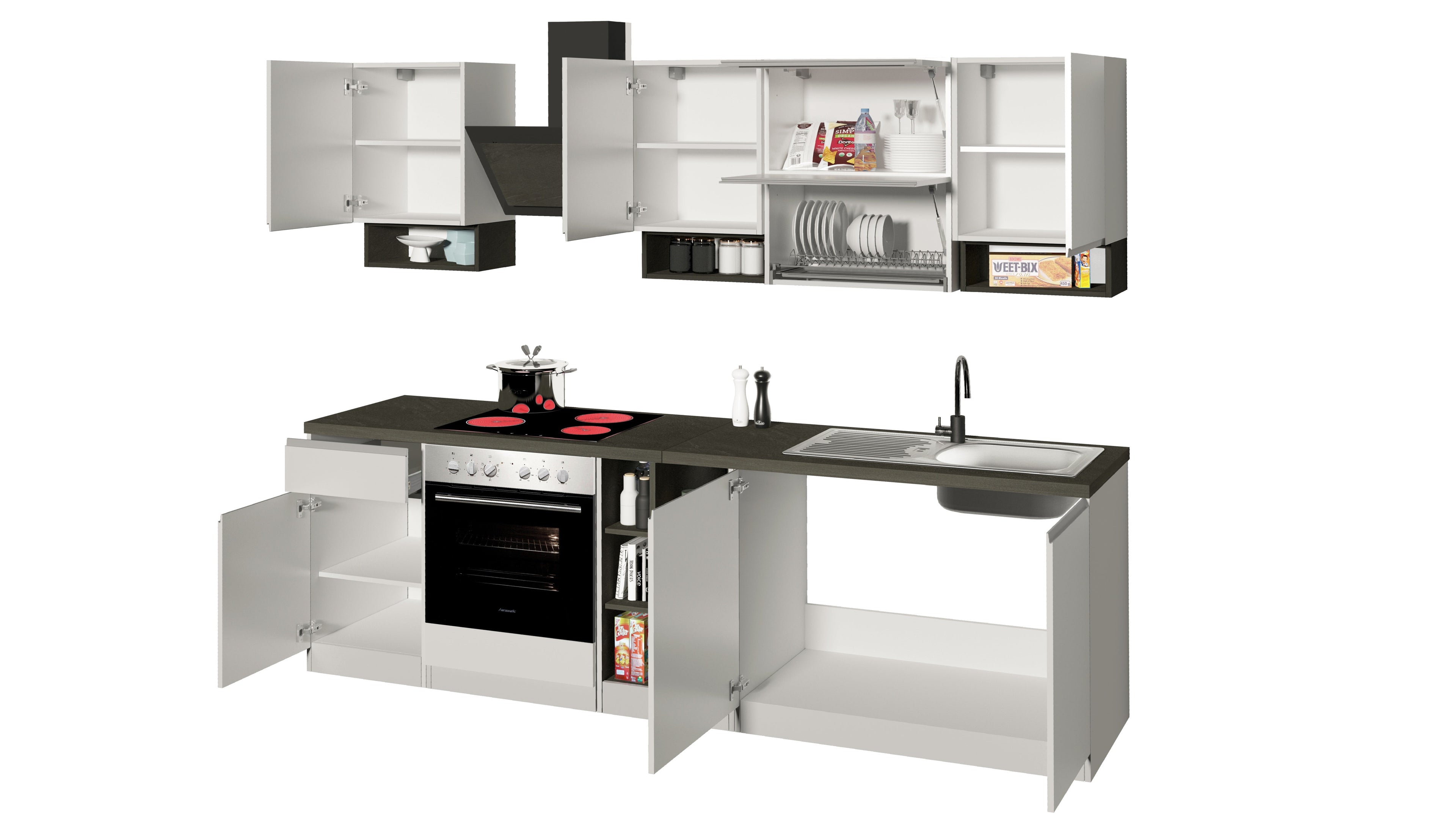 Cucina lineare SOLE 256 cm, composizione 2 - Milano 7 Arte e Design