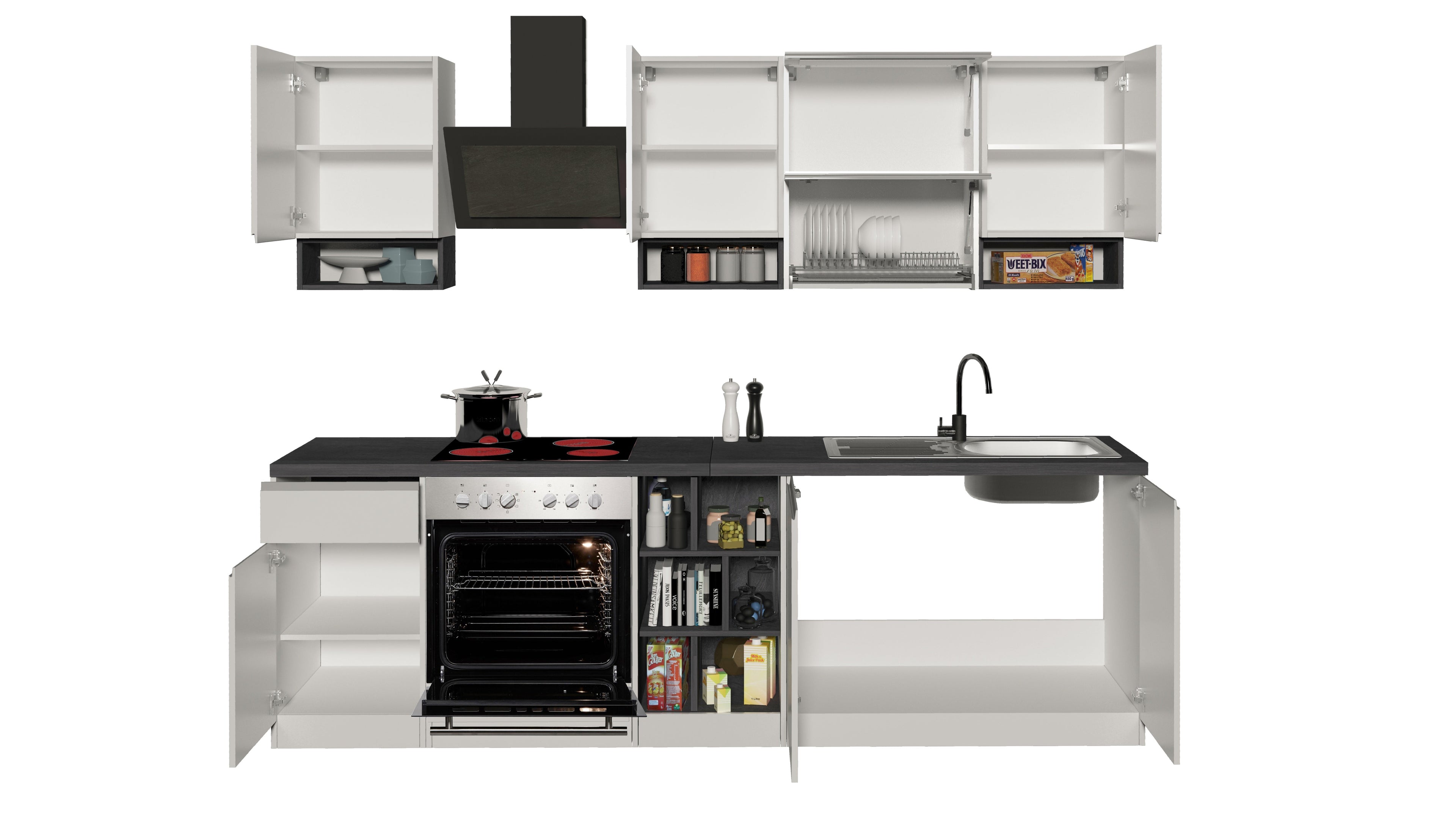 Cucina lineare SOLE 256 cm, composizione 2 - Milano 7 Arte e Design