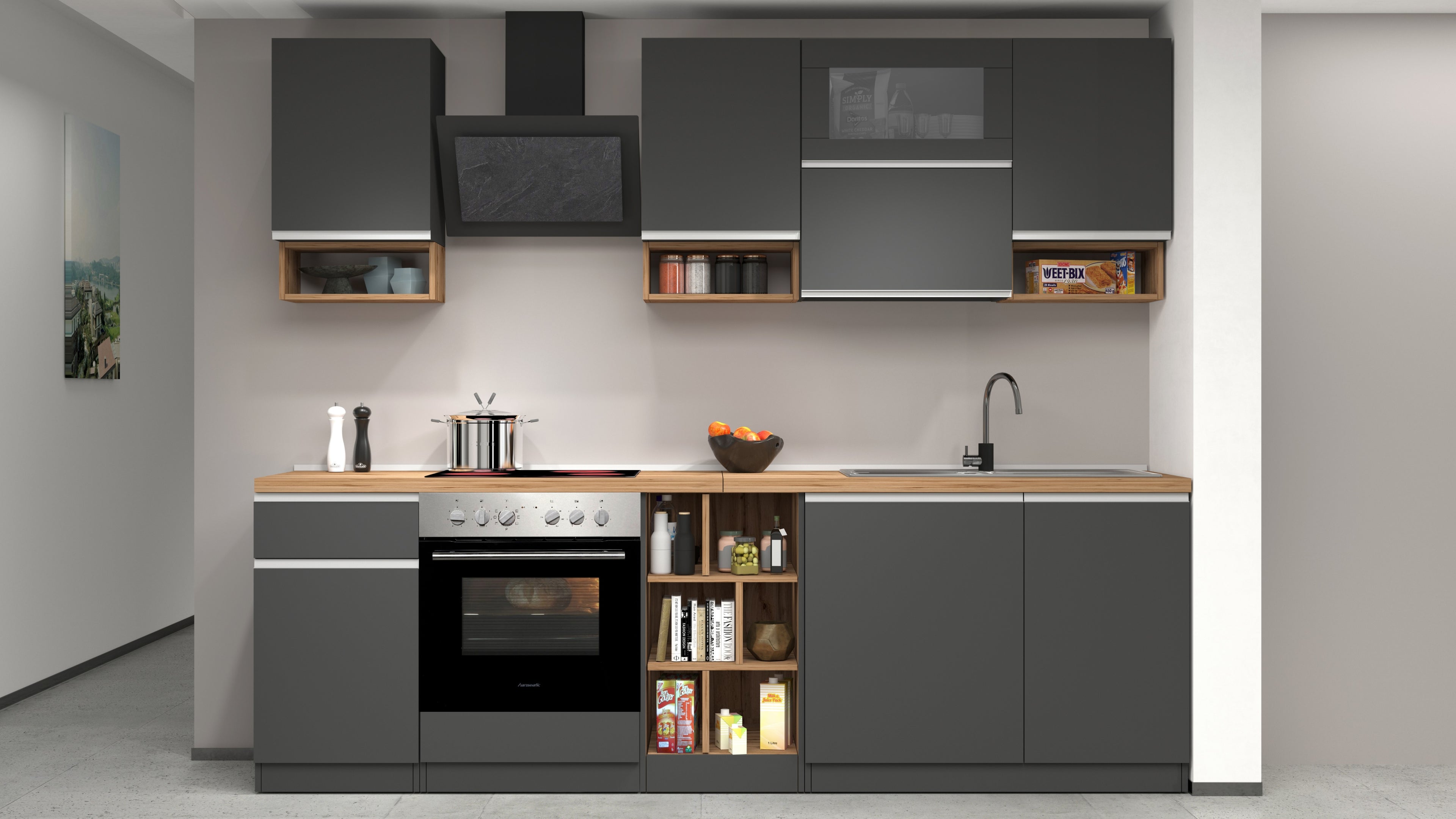 Cucina lineare SOLE 256 cm, composizione 2 - Milano 7 Arte e Design