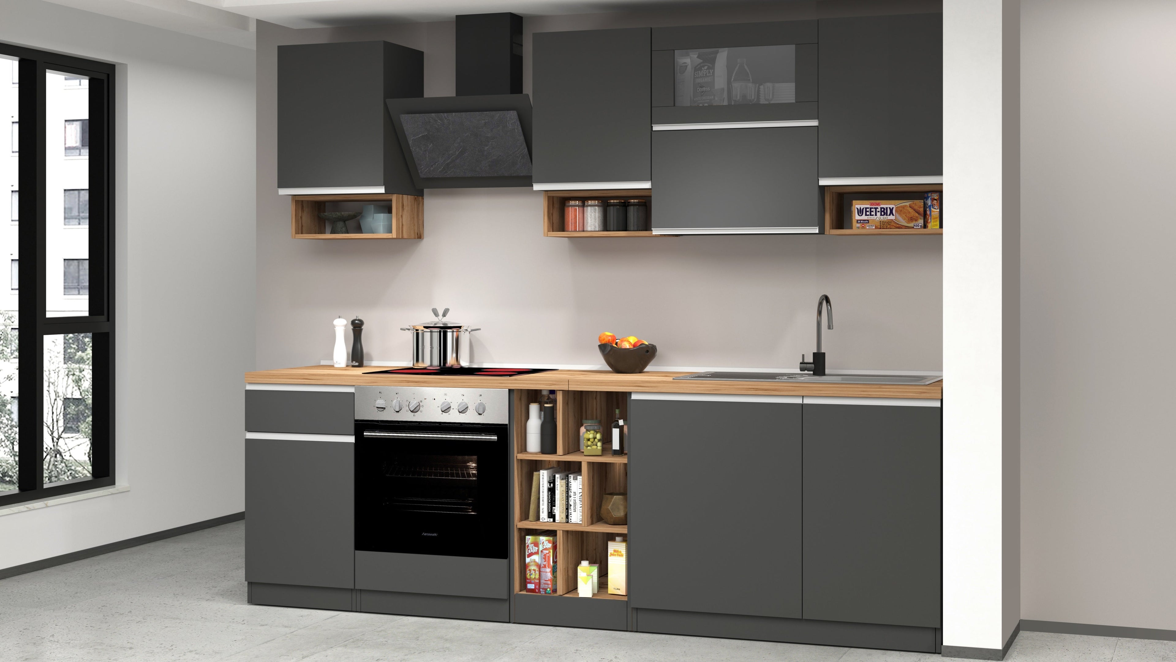 Cucina lineare SOLE 256 cm, composizione 2 - Milano 7 Arte e Design