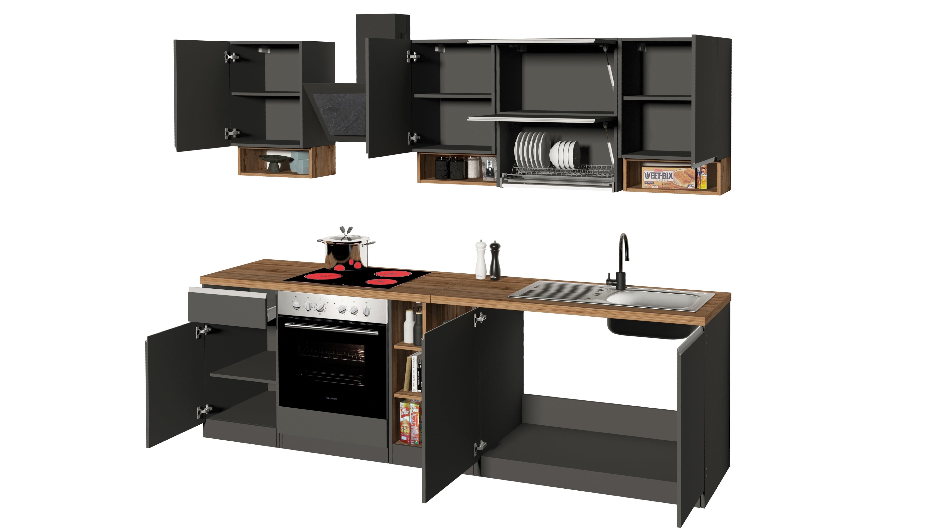 Cucina lineare SOLE 256 cm, composizione 2 - Milano 7 Arte e Design