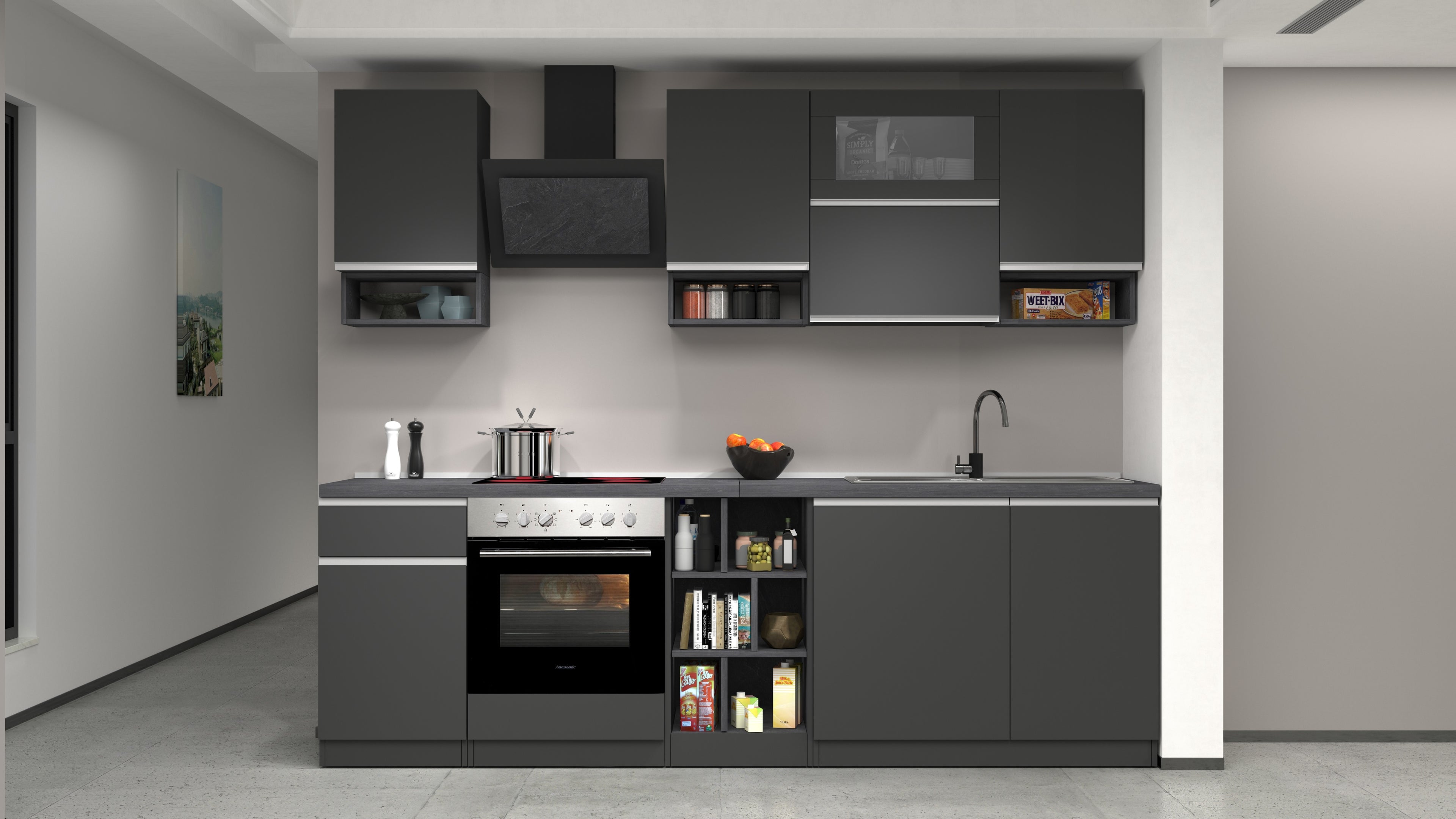 Cucina lineare SOLE 256 cm, composizione 2 - Milano 7 Arte e Design
