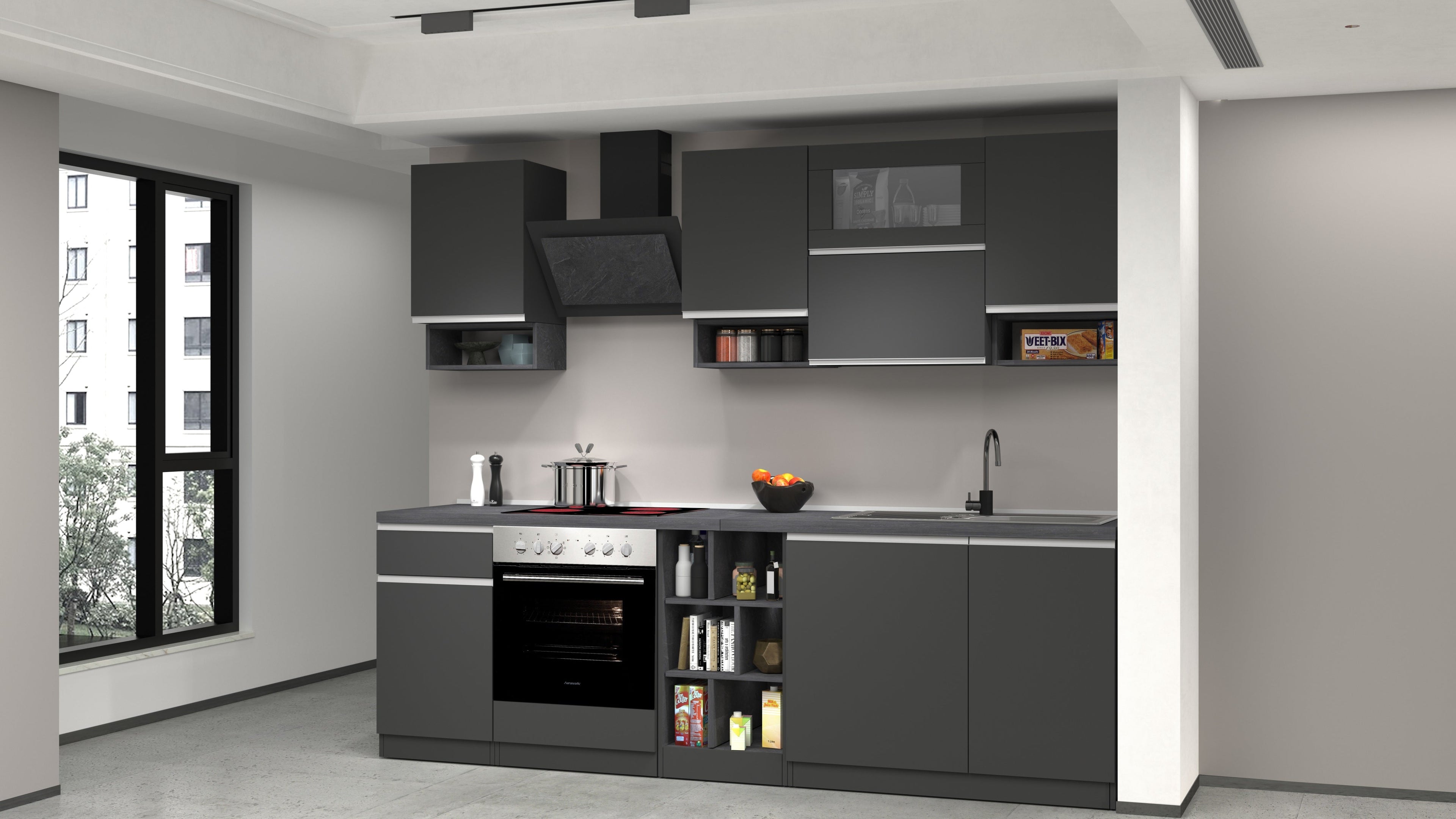 Cucina lineare SOLE 256 cm, composizione 2 - Milano 7 Arte e Design