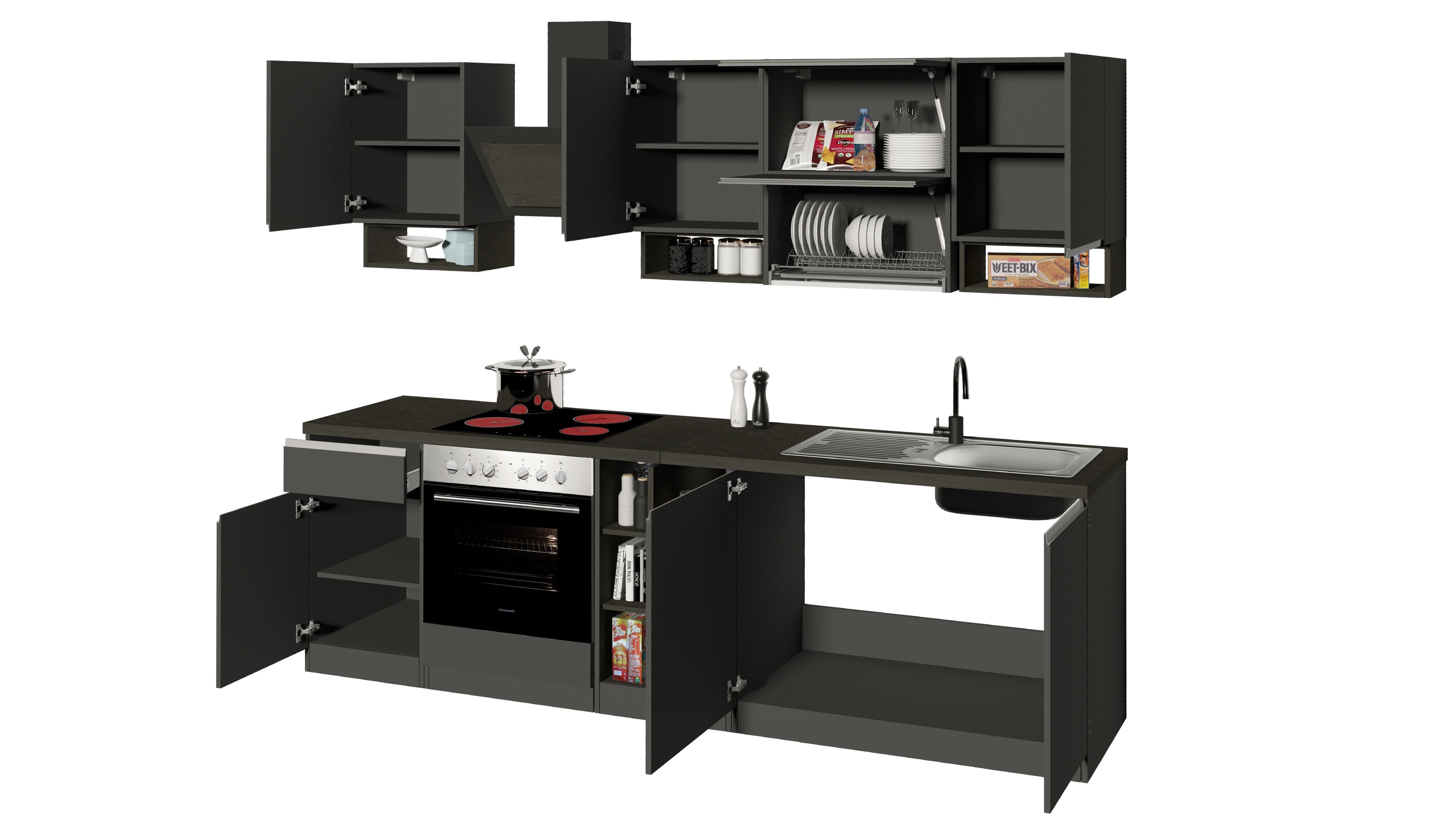 Cucina lineare SOLE 256 cm, composizione 2 - Milano 7 Arte e Design