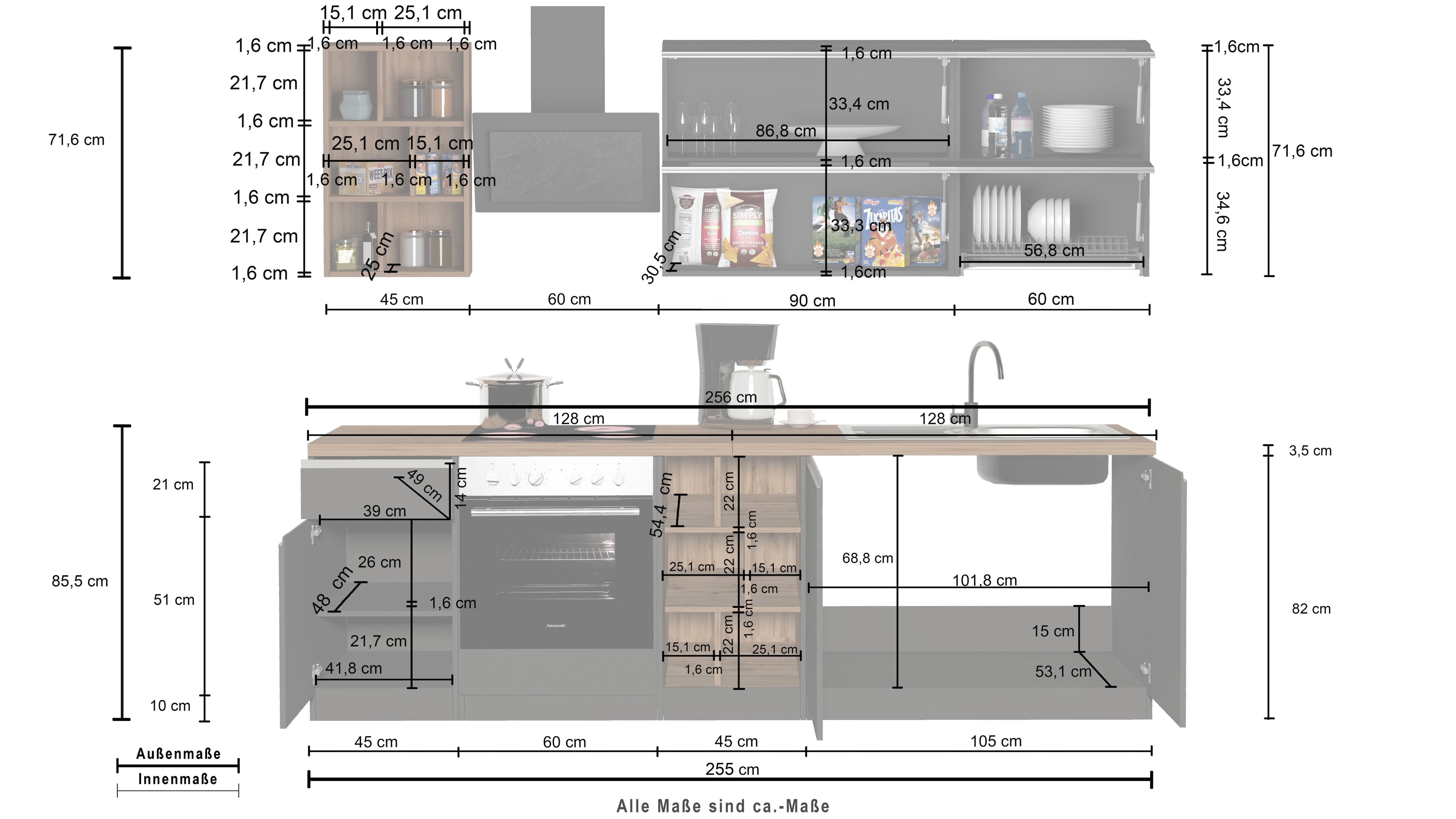 Cucina lineare SOLE 256 cm, composizione 3 - Milano 7 Arte e Design