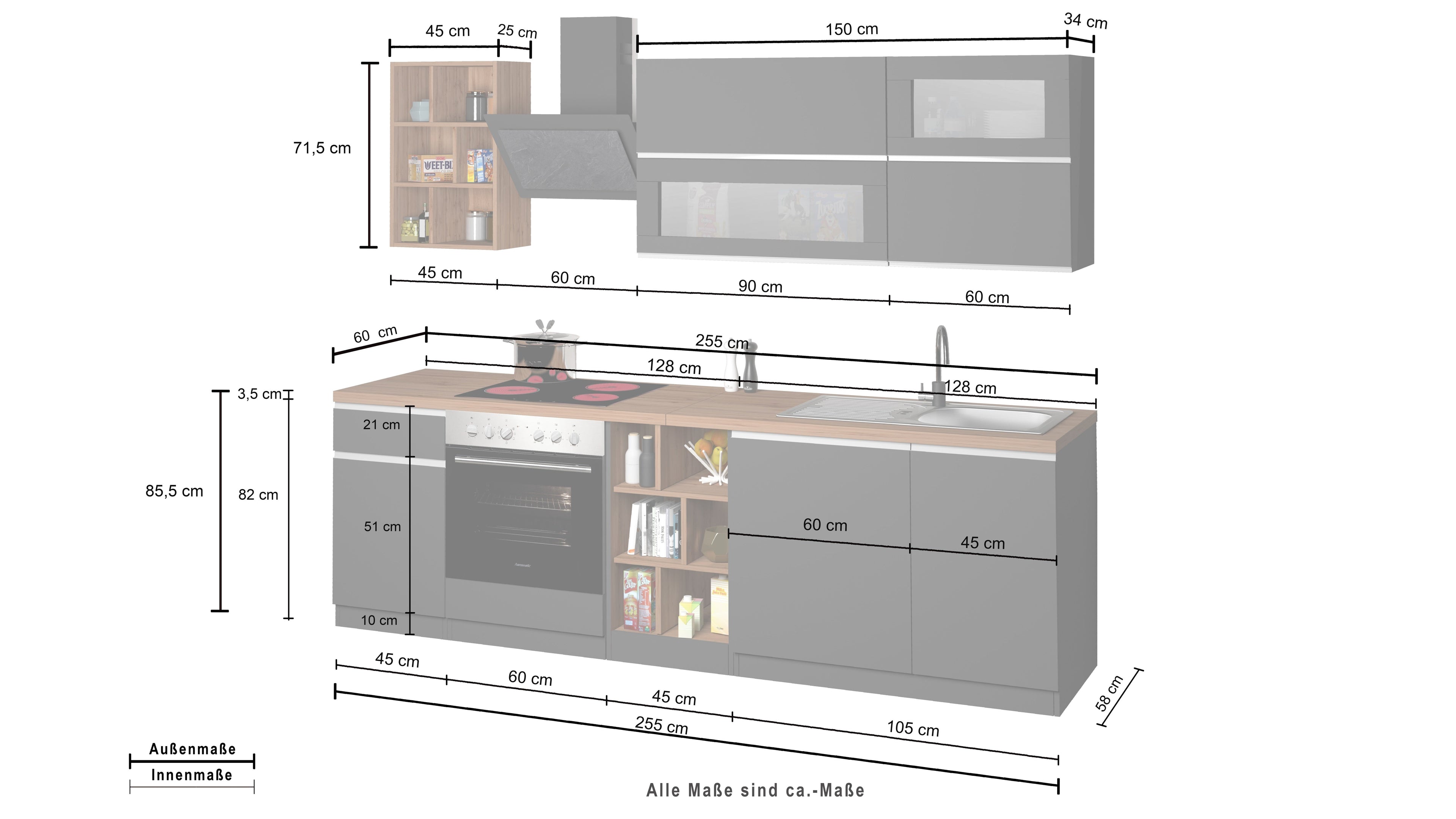 Cucina lineare SOLE 256 cm, composizione 3 - Milano 7 Arte e Design