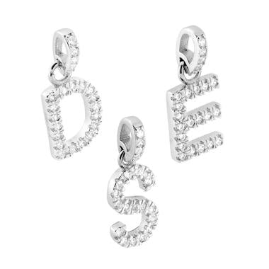 Ciondolo Lettera nome Iniziale con Zirconi Bianchi in ARGENTO 925 Galvanica Rodio - Milano 7 Arte e Design