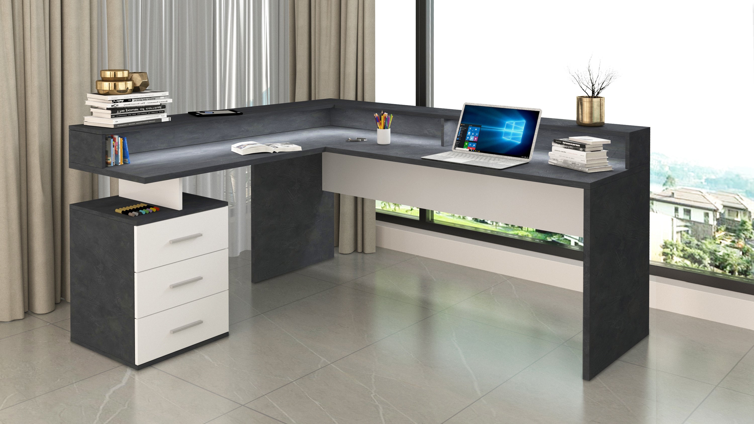 Scrivania angolare con sopralzo NEW SELINA - Milano 7 Arte e Design