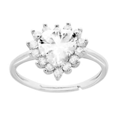 Anello Solitario Cuore con Cubic Zirconia Bianco in ARGENTO 925 Galvanica Rodio - Milano 7 Arte e Design