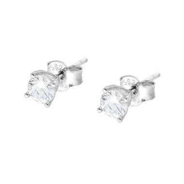 Orecchini Punto Luce Tondo con Zircone Bianco mm 4 in ARGENTO 925 Galvanica Rodio - Milano 7 Arte e Design